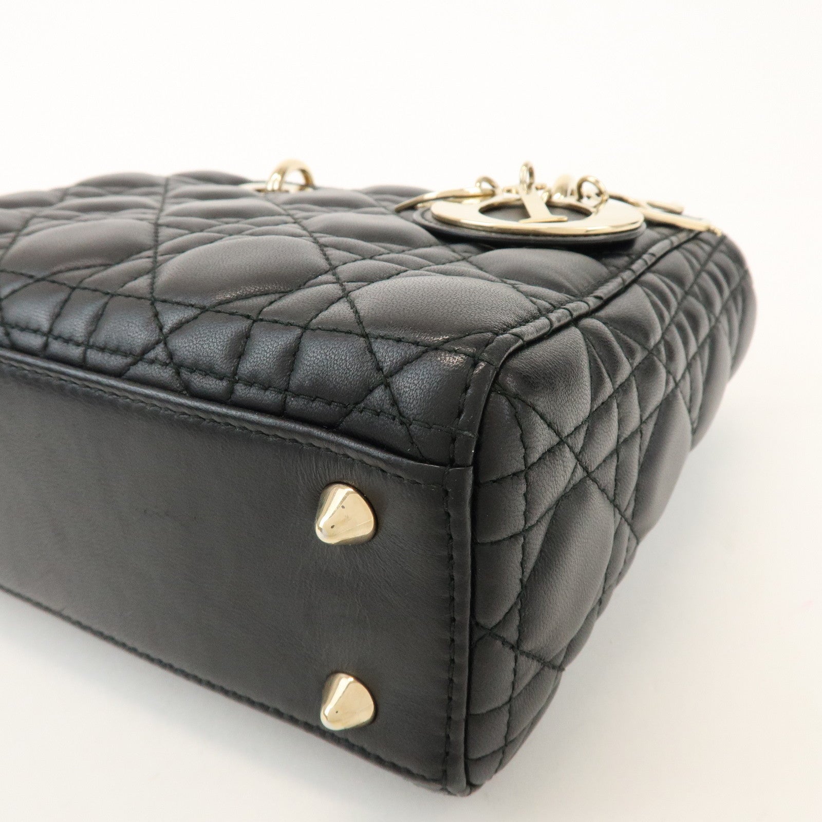 Christian Dior Lady Dior Cannage Lamb Skin 2Way Bag Hand Bag Black