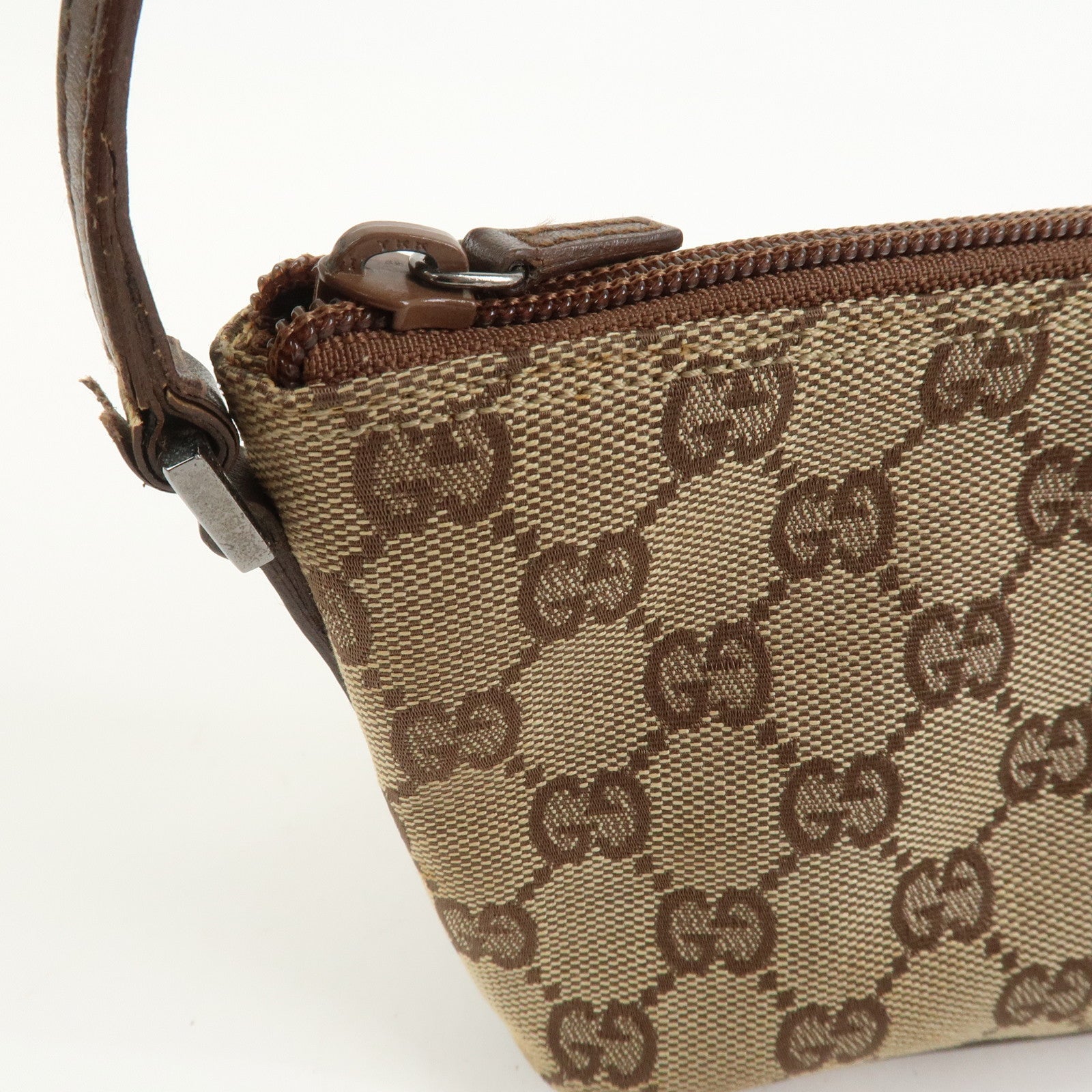 GUCCI Boat Bag GG Canvas Leather Hand Bag Brown 07198