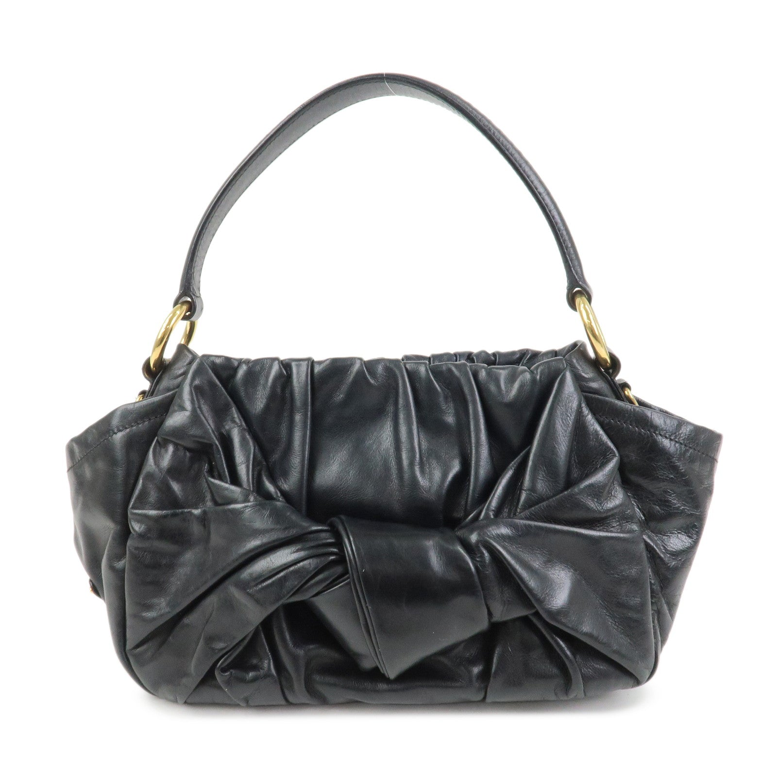 PRADA Triangle Logo Leather 2Way Bag Hand Bag Black BN1642