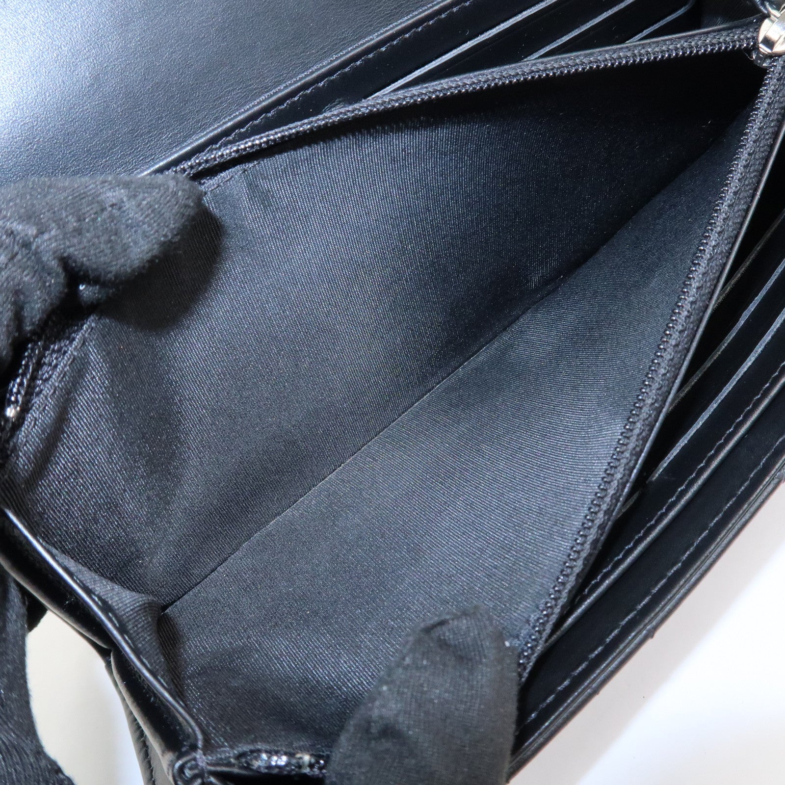 CHANEL Camellia Leather Long Wallet Black Silver Studs A82283