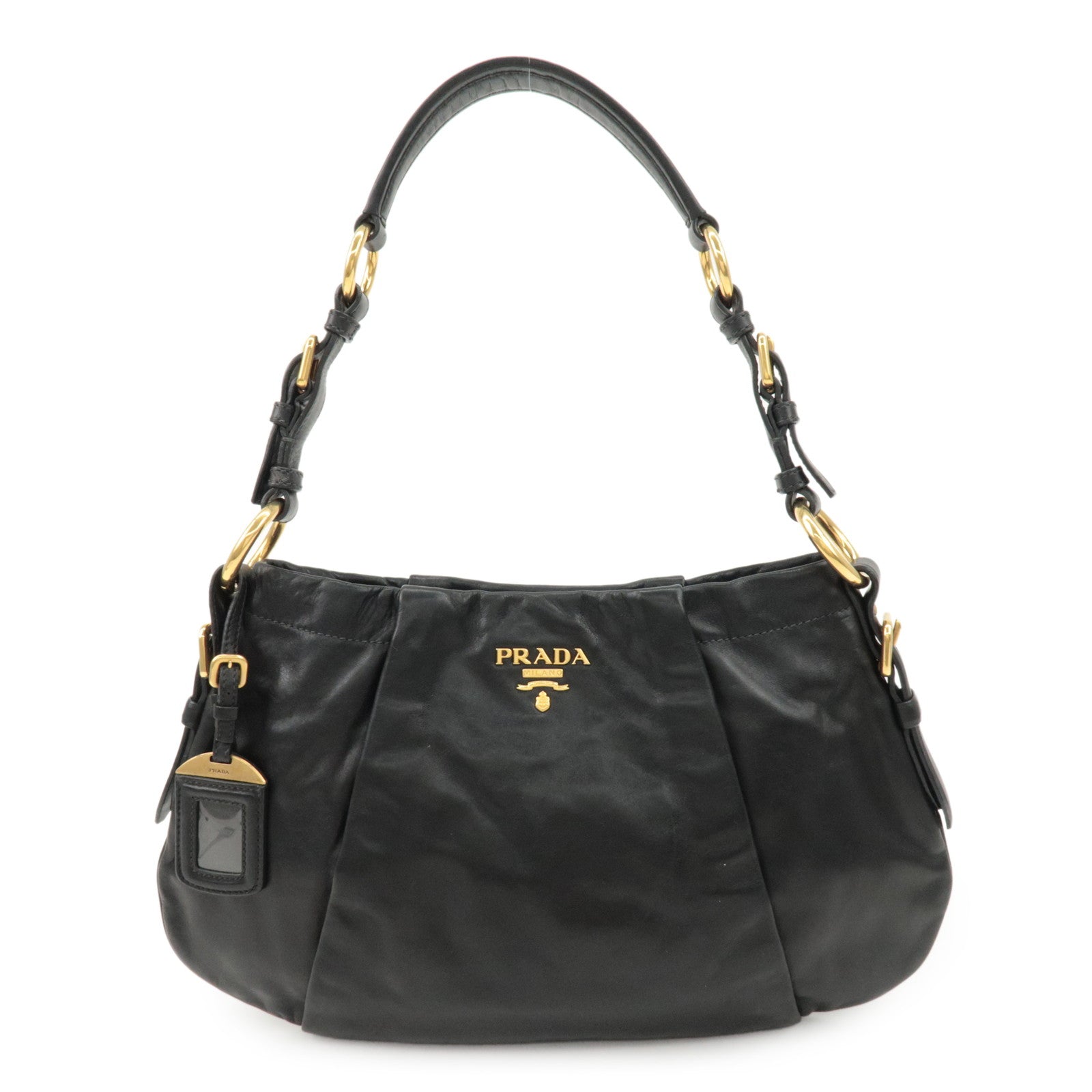 PRADA Logo Leather Shoulder Bag Hand Bag Black BR4930 Used