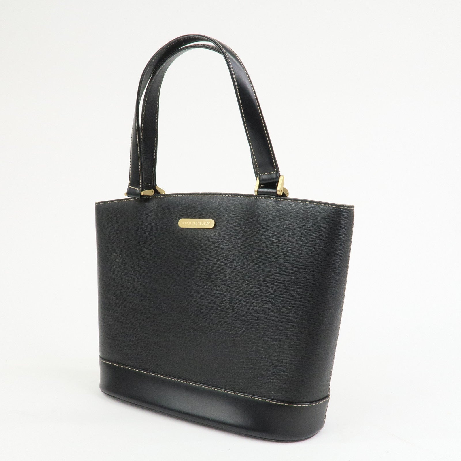 BURBERRY Logo Leather Tote Bag Shoulder Bag Hand Bag Black
