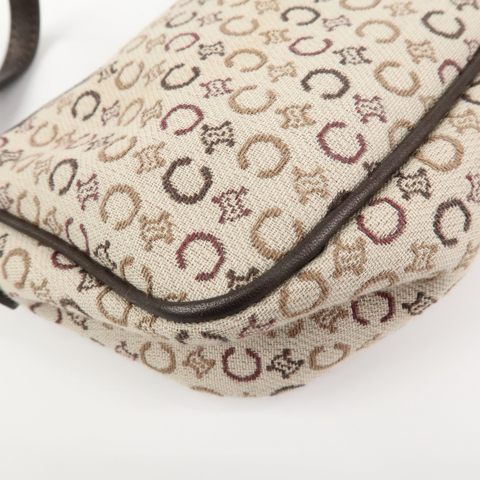 CELINE C Macadam Jacquard Leather Hand Shoulder Bag Beige Brown