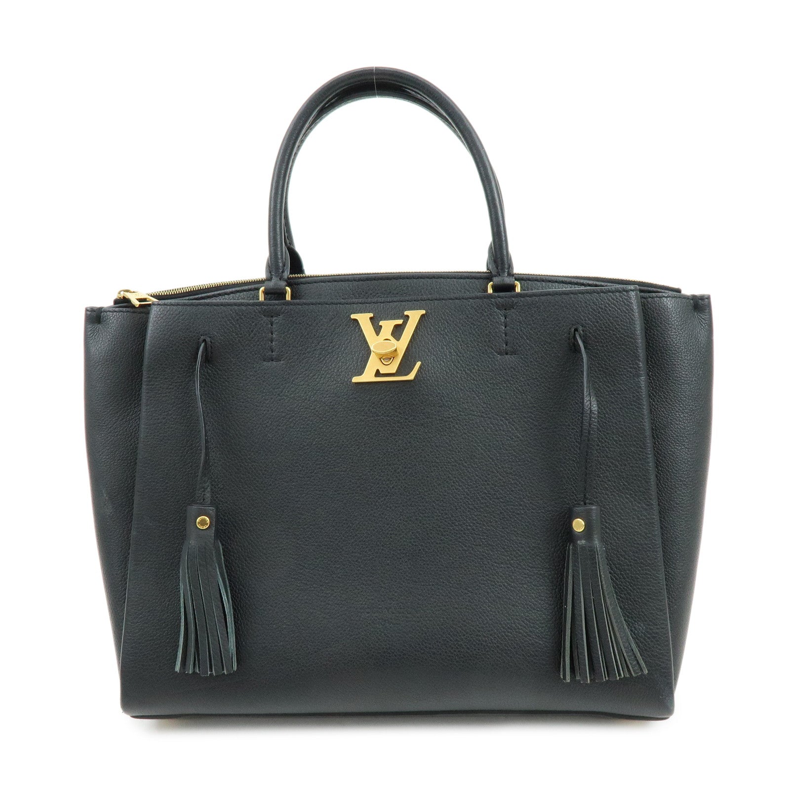 Louis Vuitton Lock Me Calf Leather Hand Bag Noir Black M54569