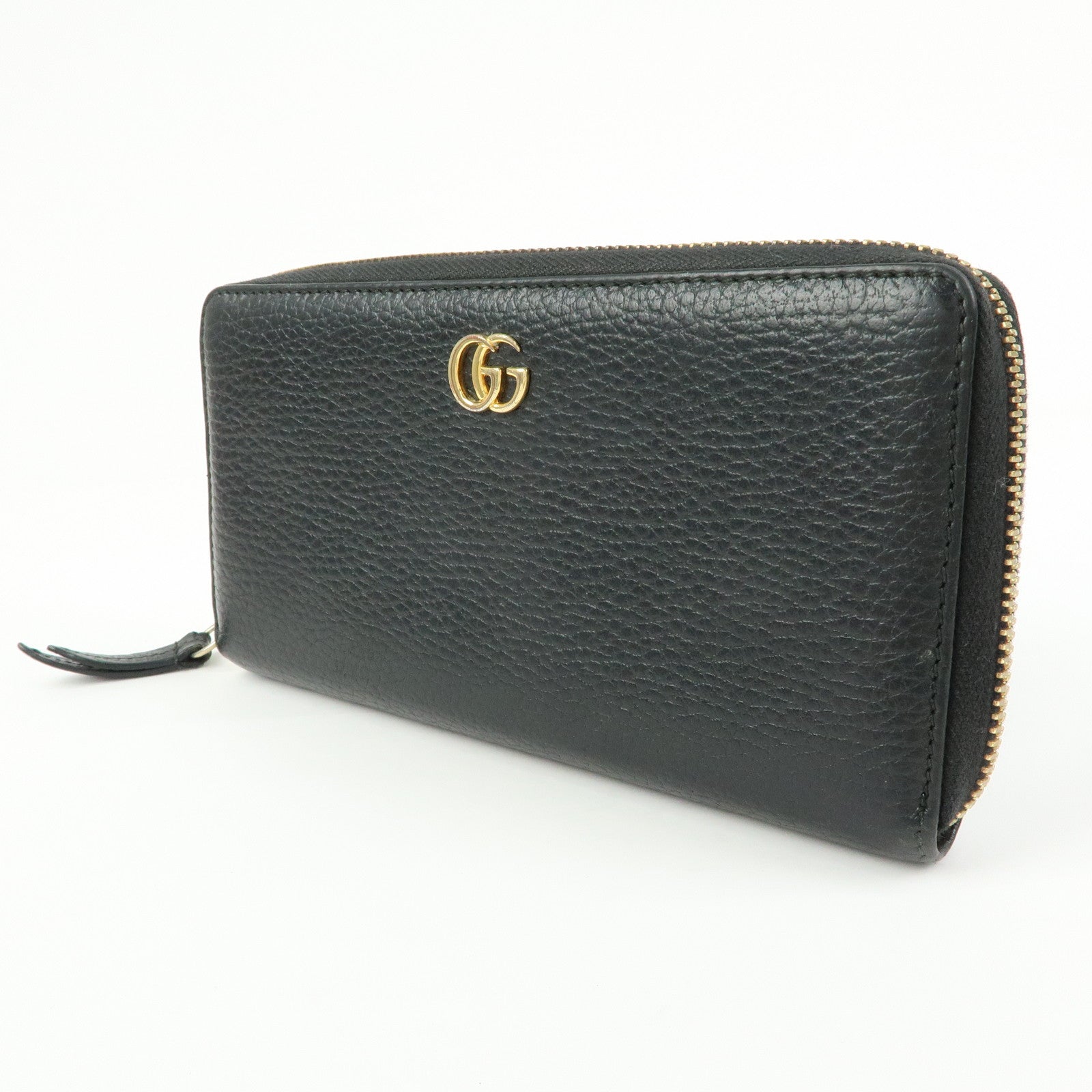 GUCCI GG Marmont Leather Round Zippy Long Wallet Black 456117