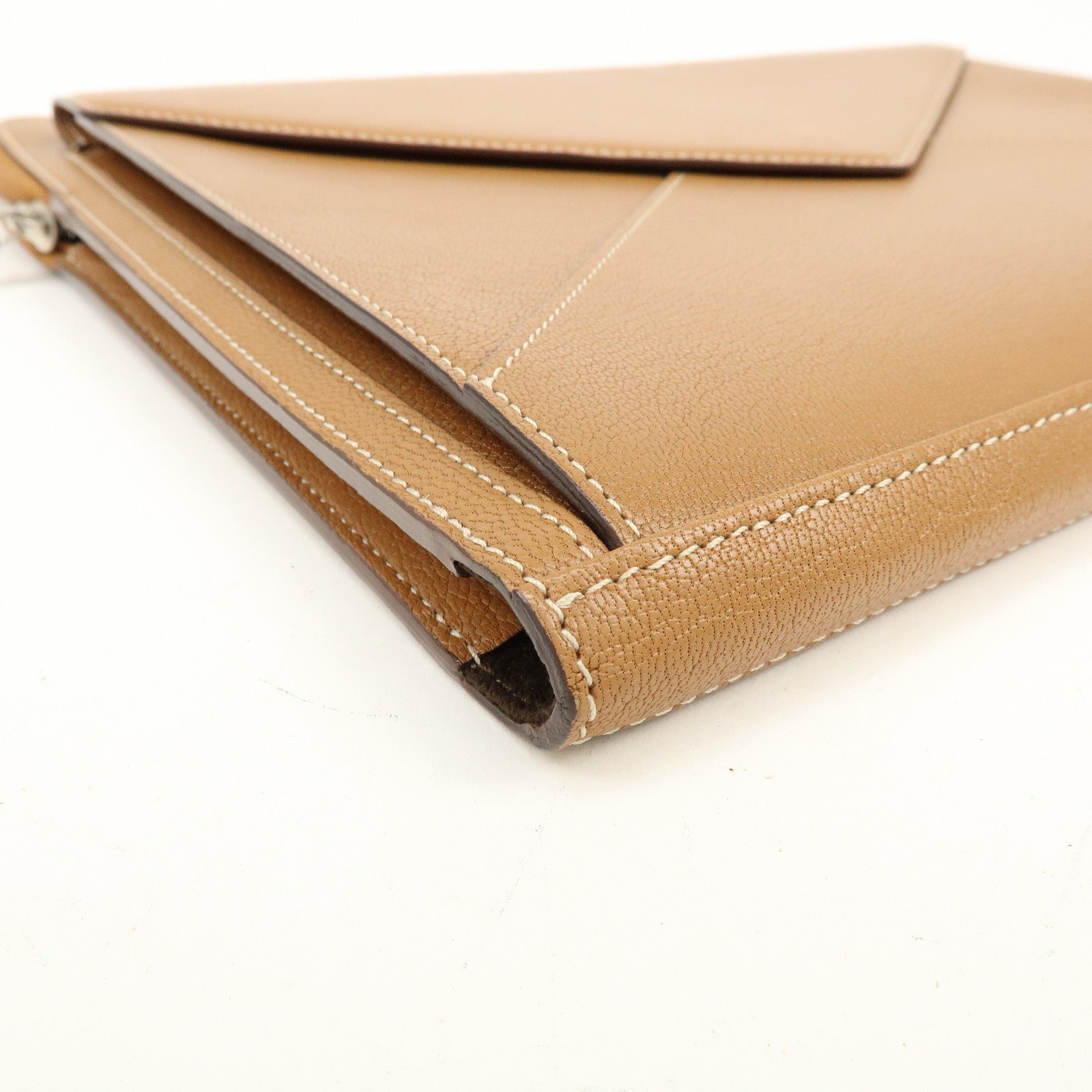 Cartier Leather Envelope Clutch Bag Pouch Brown