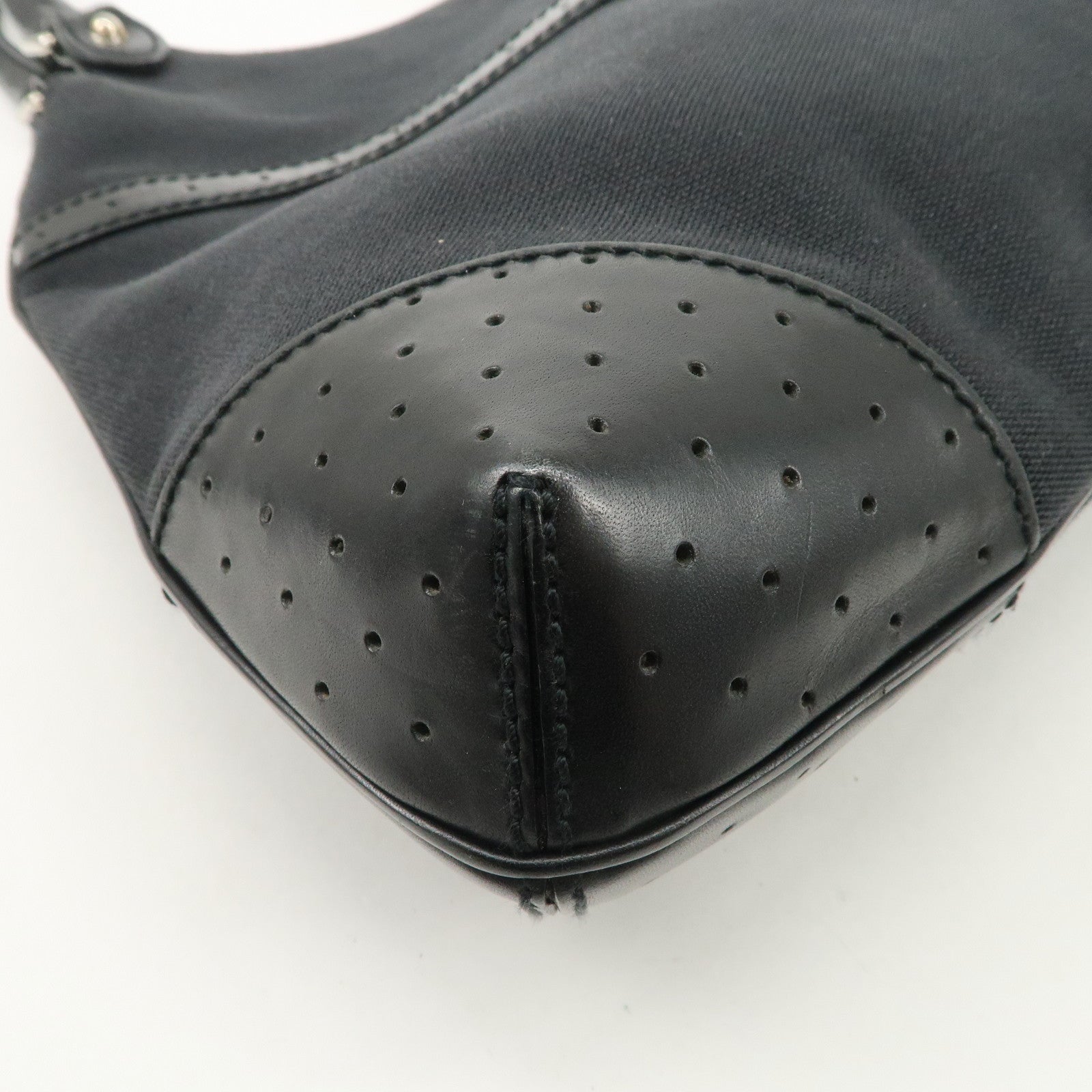 GUCCI Interlocking G Canvas Leather Hand Shoulder Bag Black 114875 Used