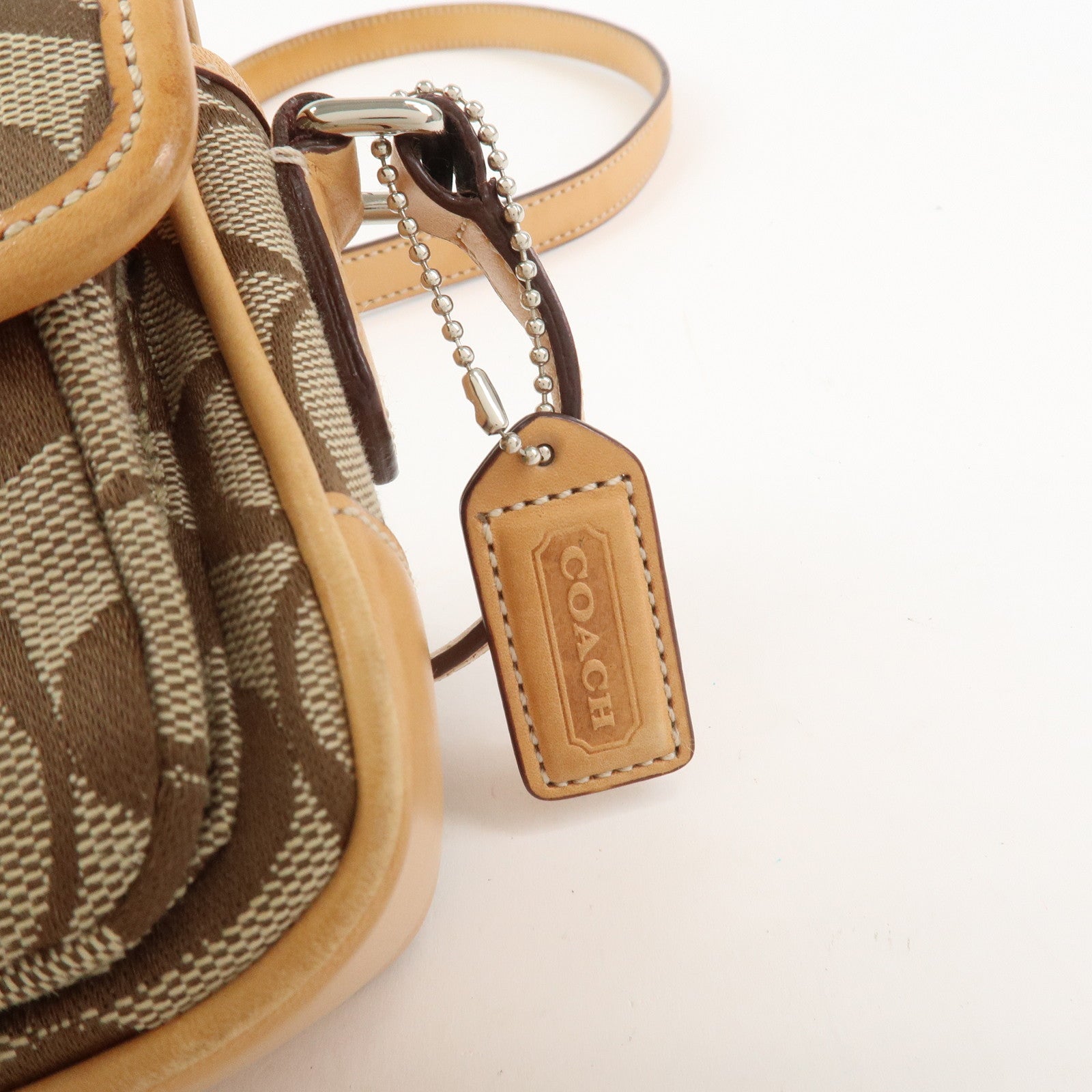 COACH Signature Canvas Leather Shoulder Bag Beige Light Brown