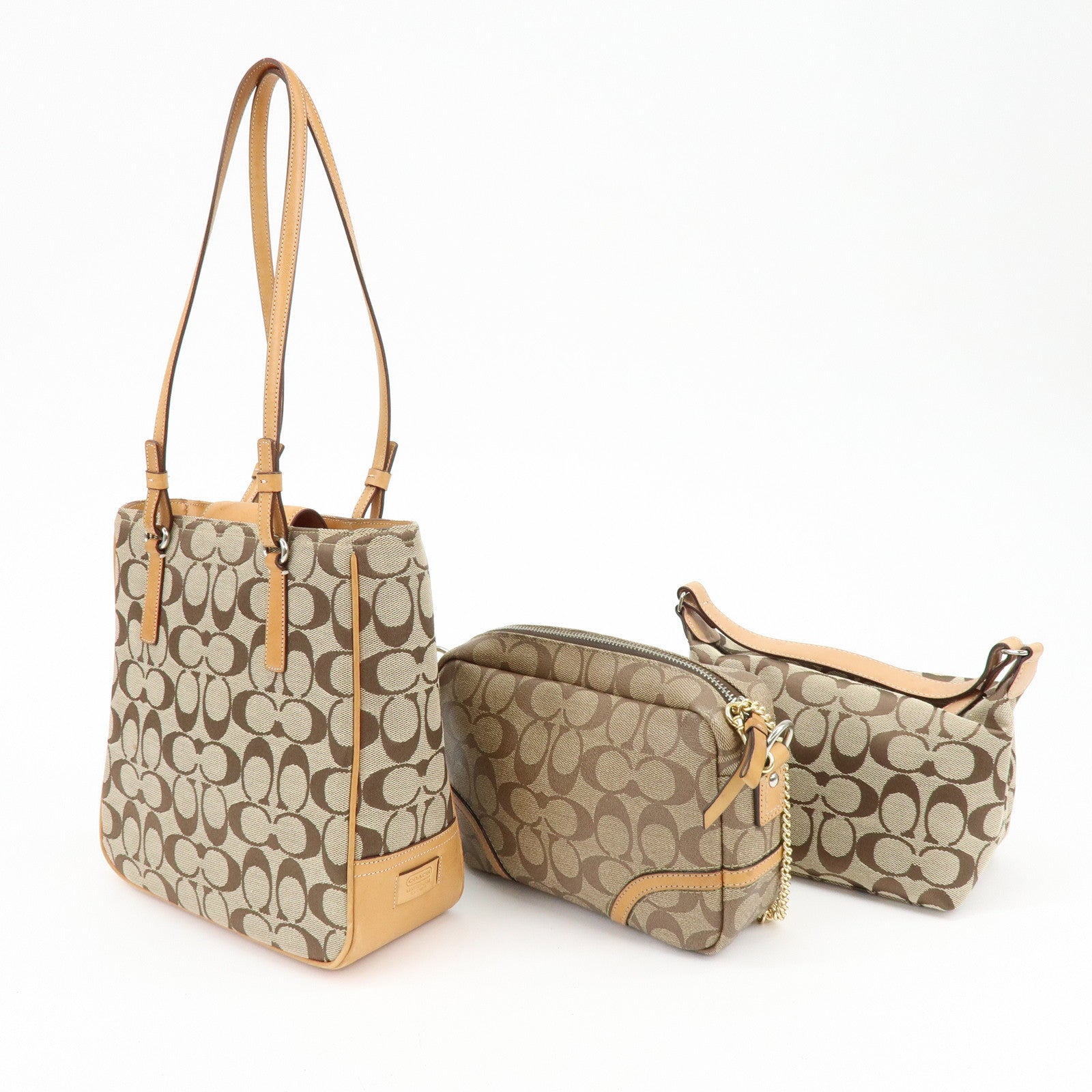 COACH Signature Set of 3 PVC Canvas Leather Shoulder Bag Hand Bag