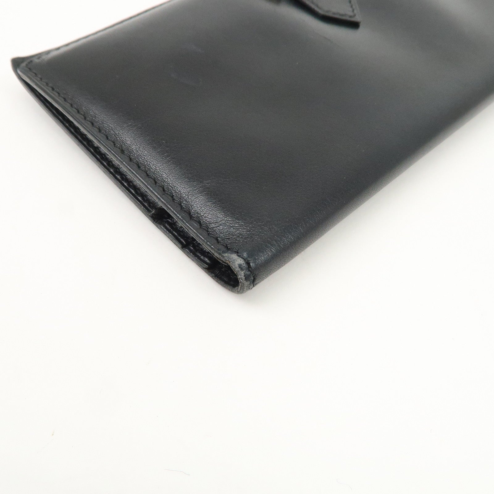 HERMES Box Calf Leather Beant Classic Long Wallet Black