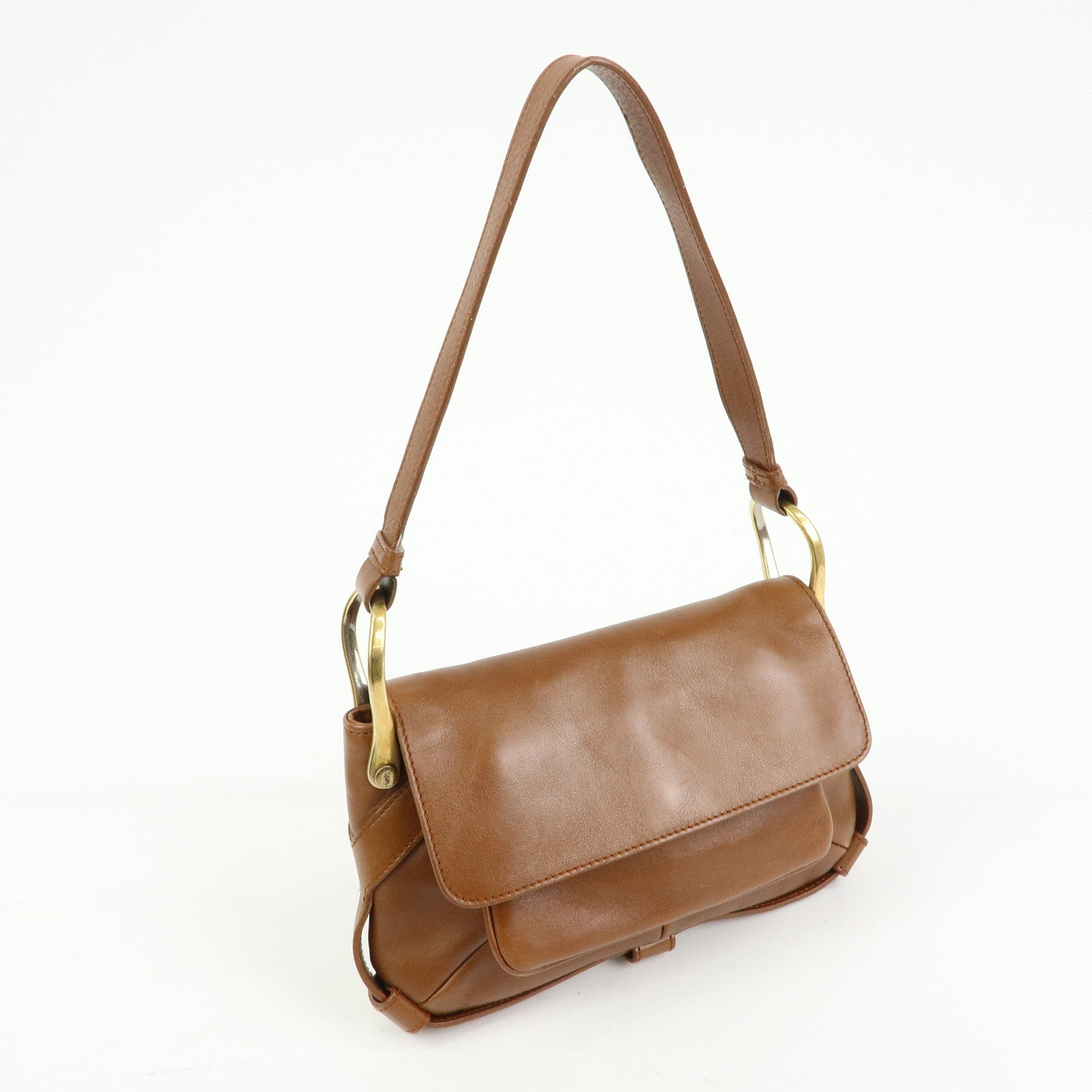 SAINT LAURENT PARIS Leather Shoulder Bag Hand Bag Brown