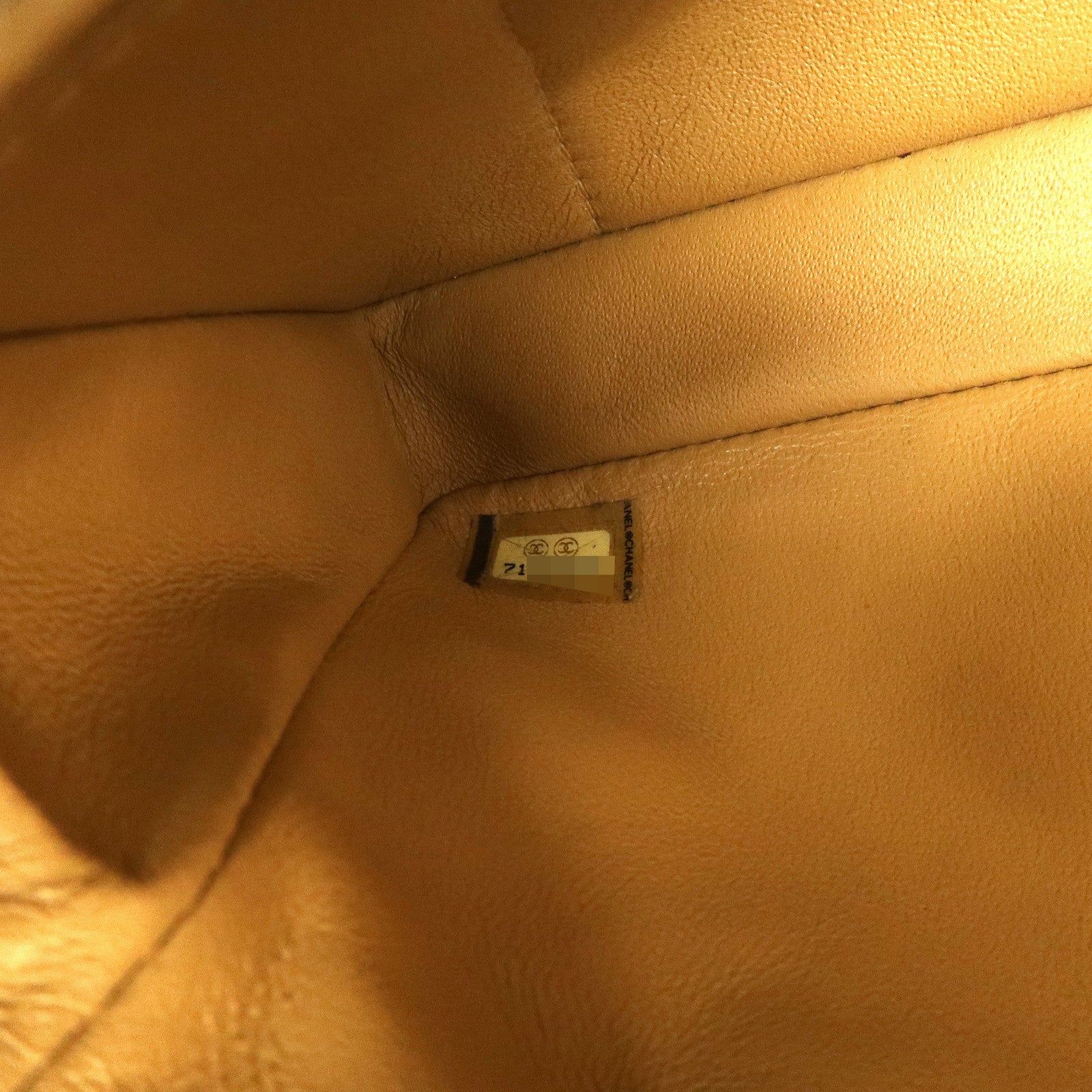 CHANEL Chocolate Bar Lamb Skin Chain Shoulder Bag Beige Gold Used