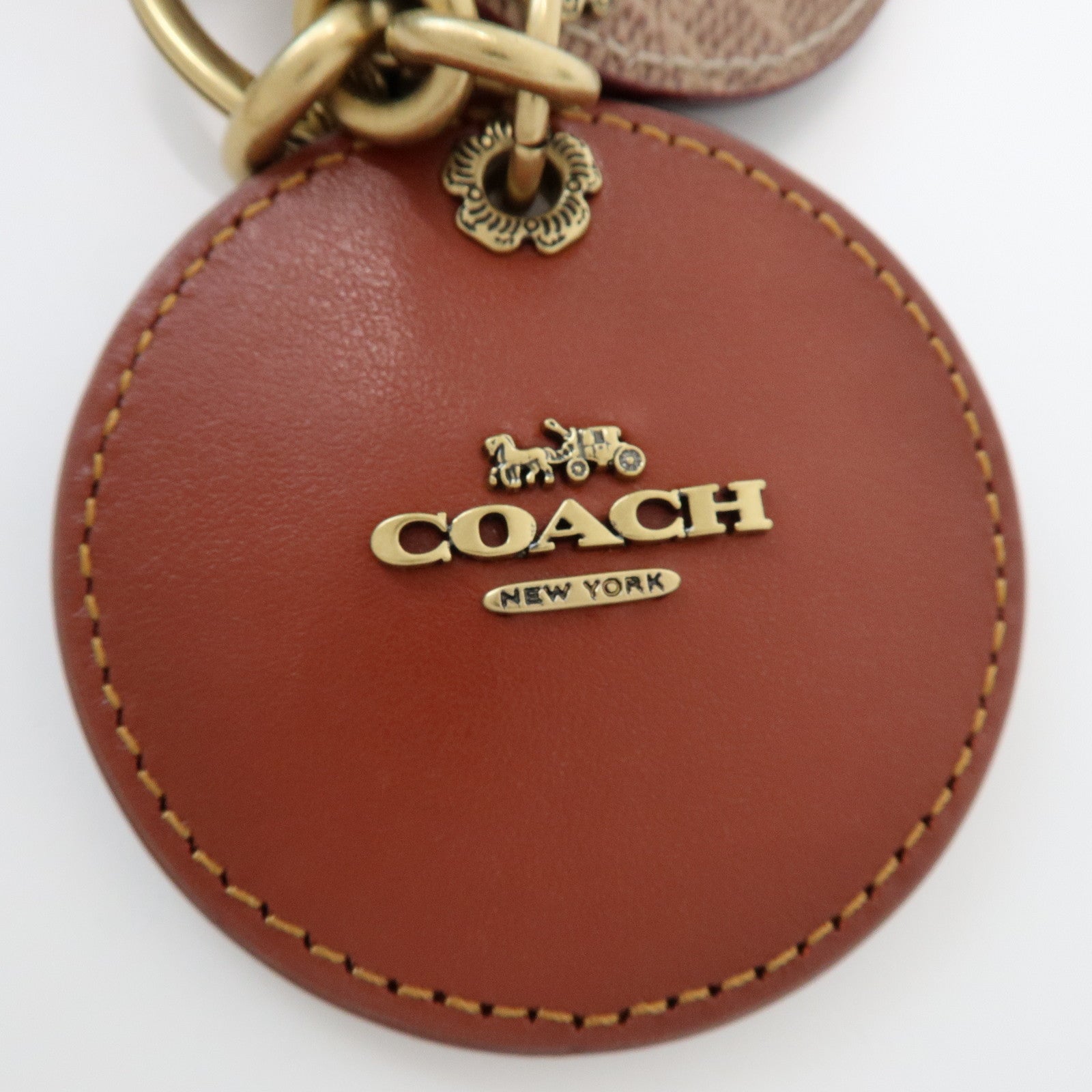 COACH Signature Metal Leather Set of 2 Key Chain Key Holder Brown