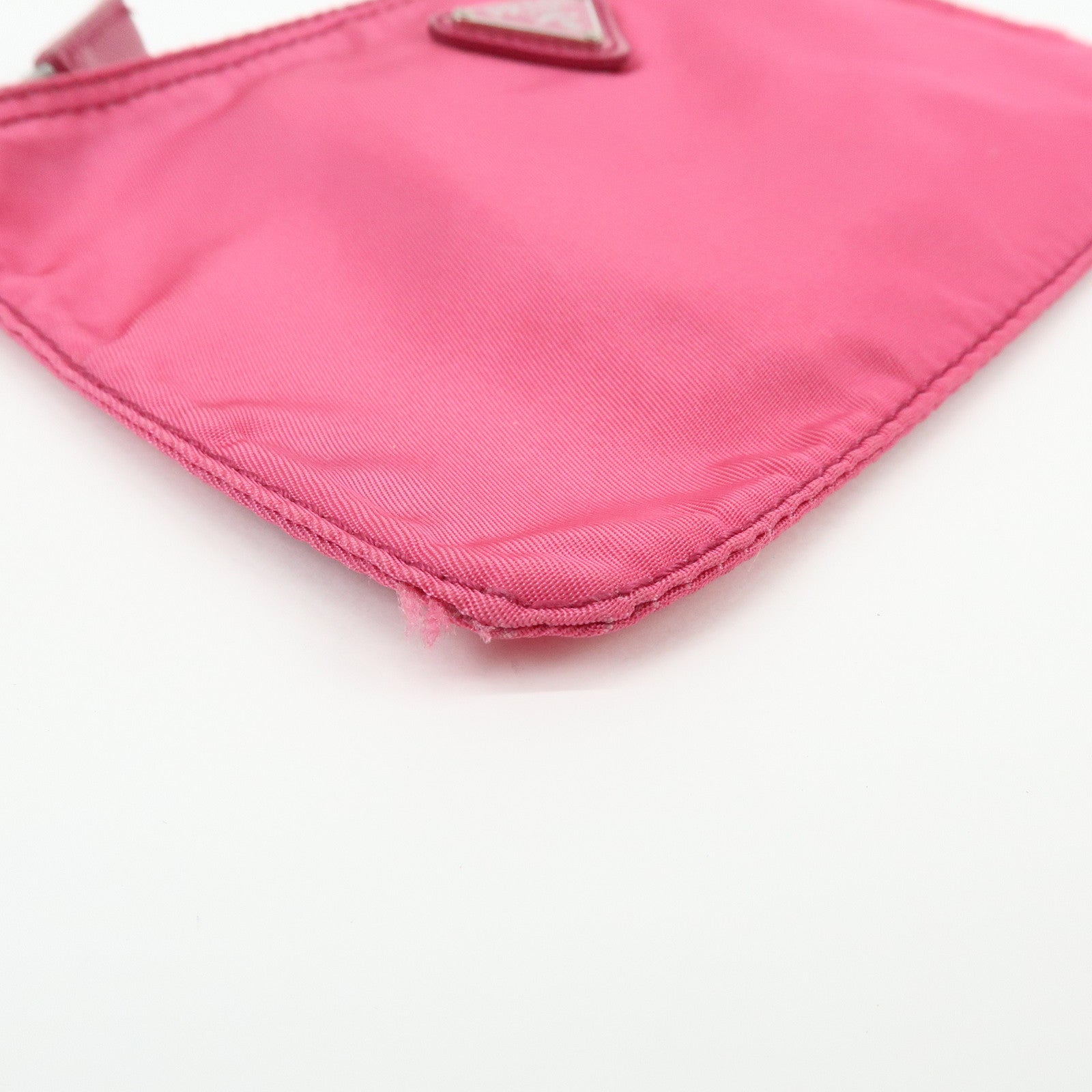 PRADA Triangle Logo Nylon Saffiano Leather Cosmetic Pouch Pink
