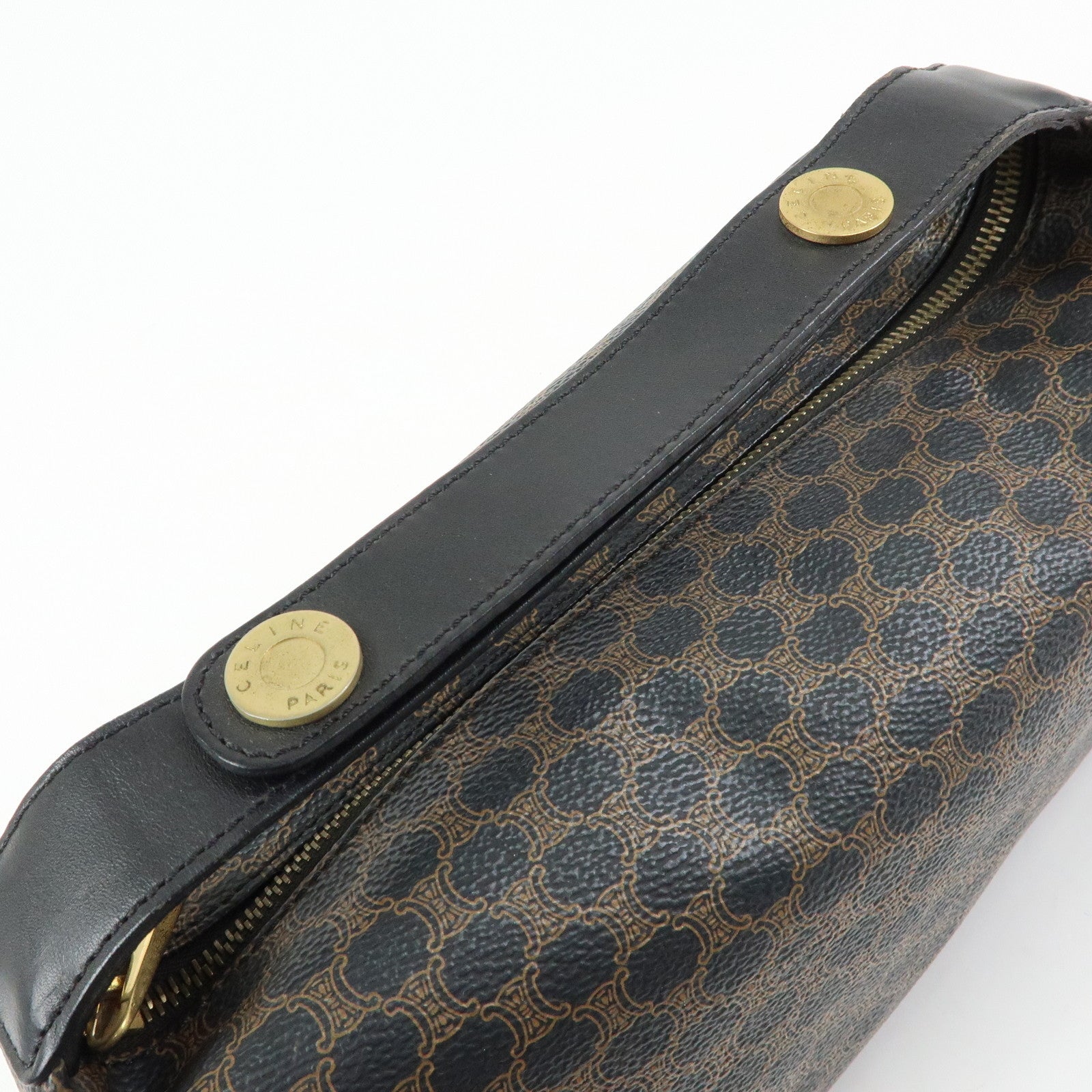 CELINE Macadam PVC Coated Canvas Leather Hand Bag Black Brown