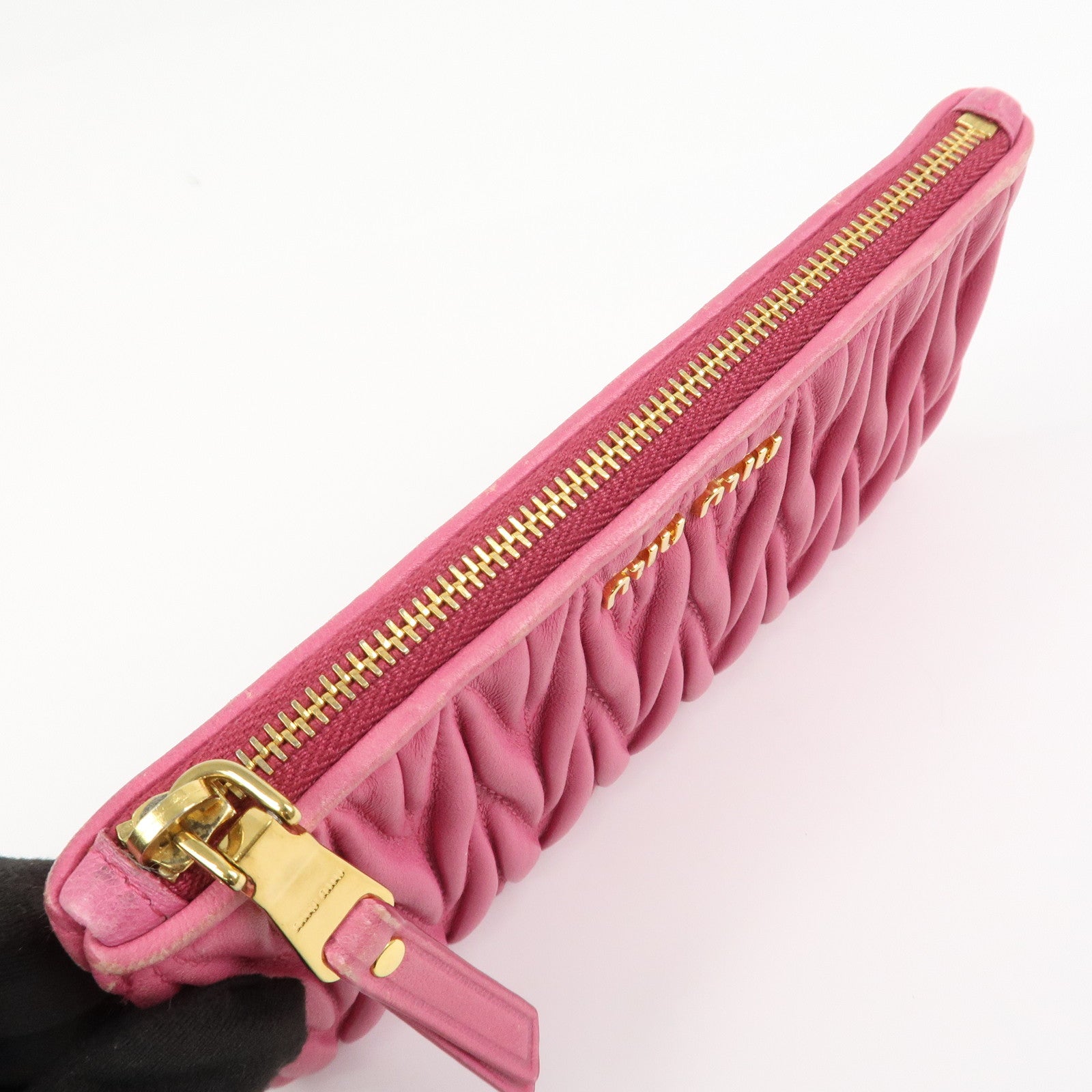 MIU MIU Matelasse Logo Leather Cosmetic Accessory Pouch Pink 5MB003