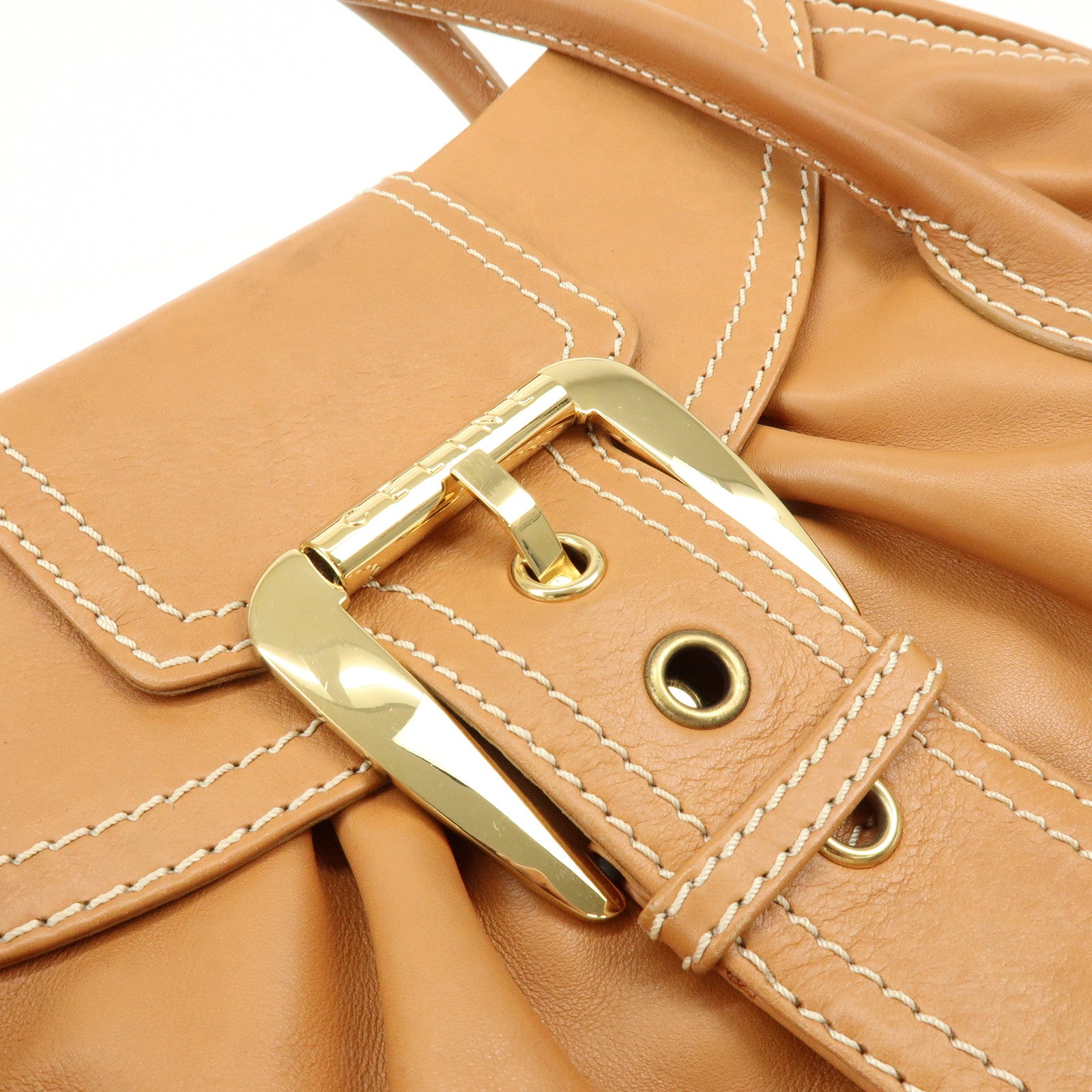 CELINE Chouquette Leather Hand Bag Shoulder Bag Camel