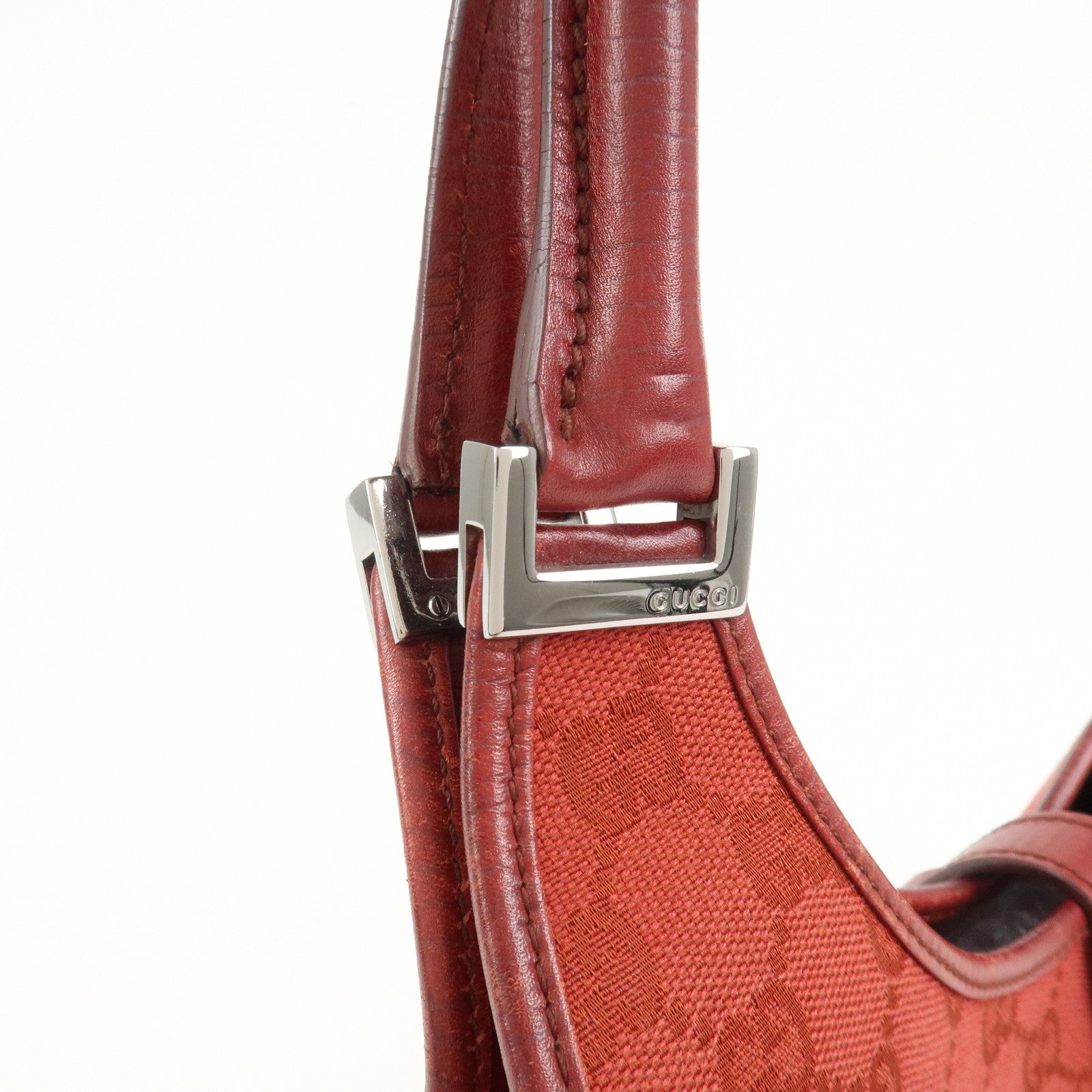 GUCCI Jackie GG Canvas Leather Shoulder Bag Hand Bag Red 01719