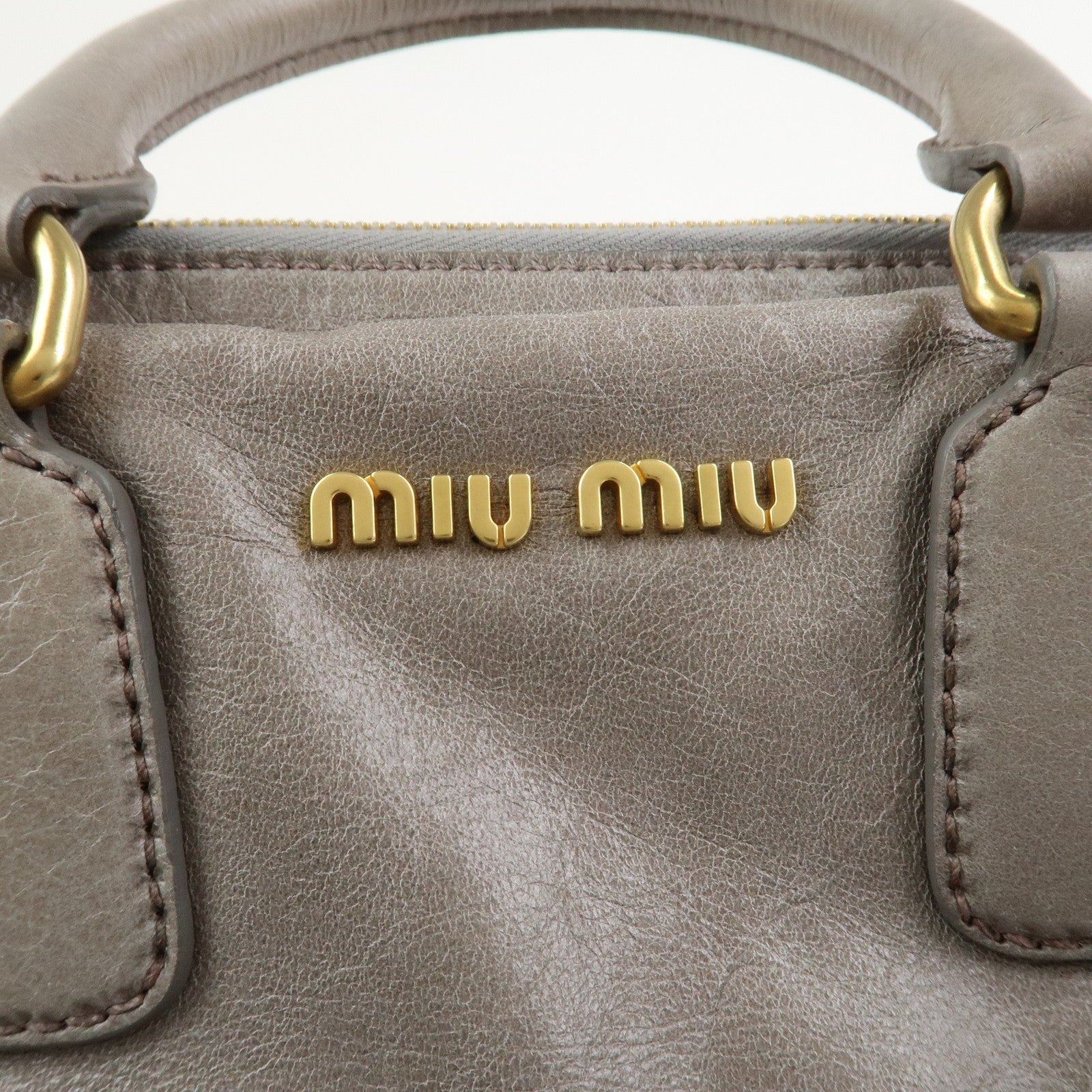 MIU MIU Leather 2Way Bag Hand Bag Shoulder Bag Gray