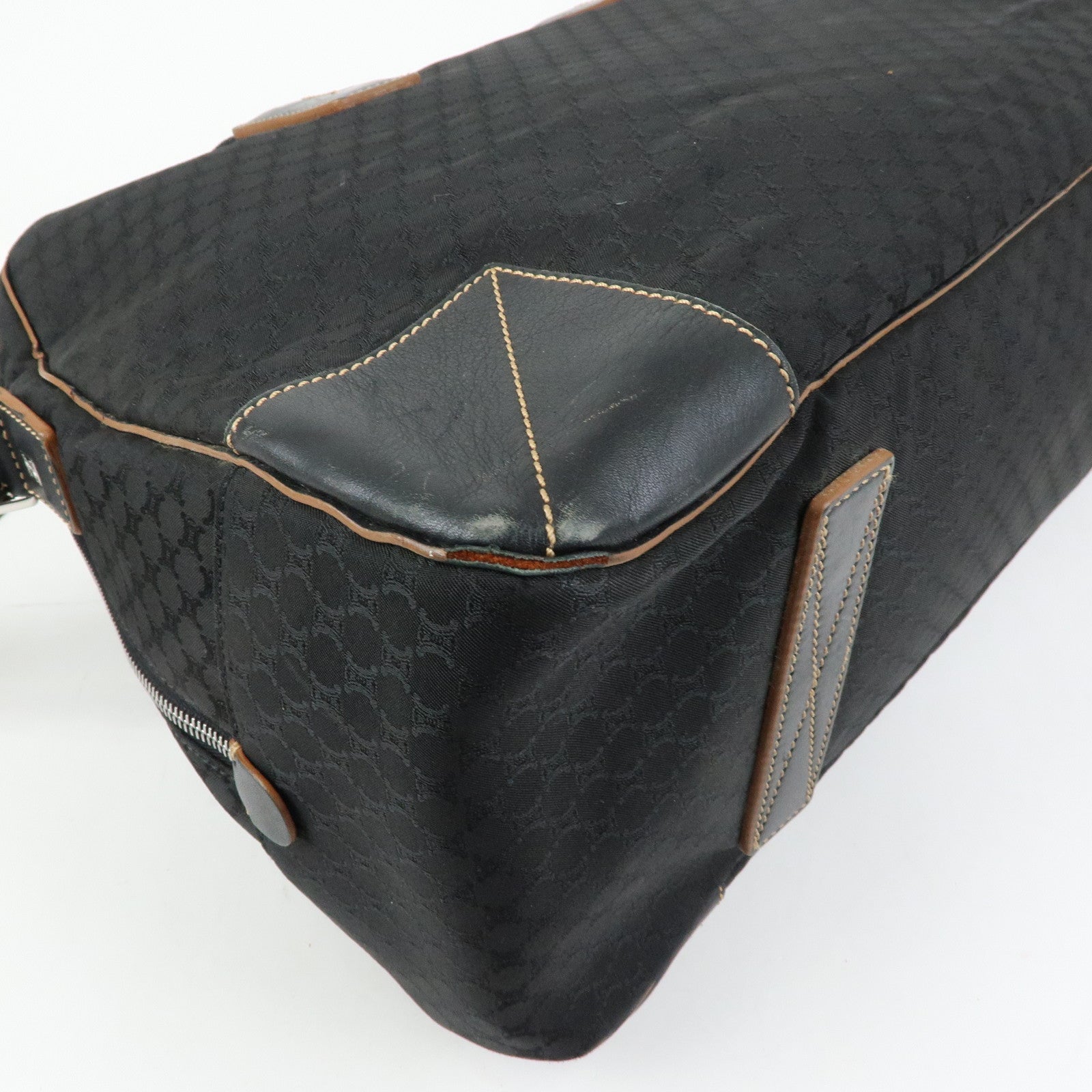 CELINE Macadam Canvas Leather Boston Bag Hand Bag Black