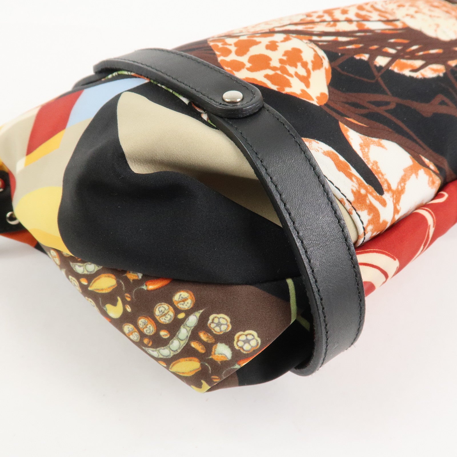 Ferragamo Nylon Leather Mini Hand Bag Pouch Multicolor Black Used