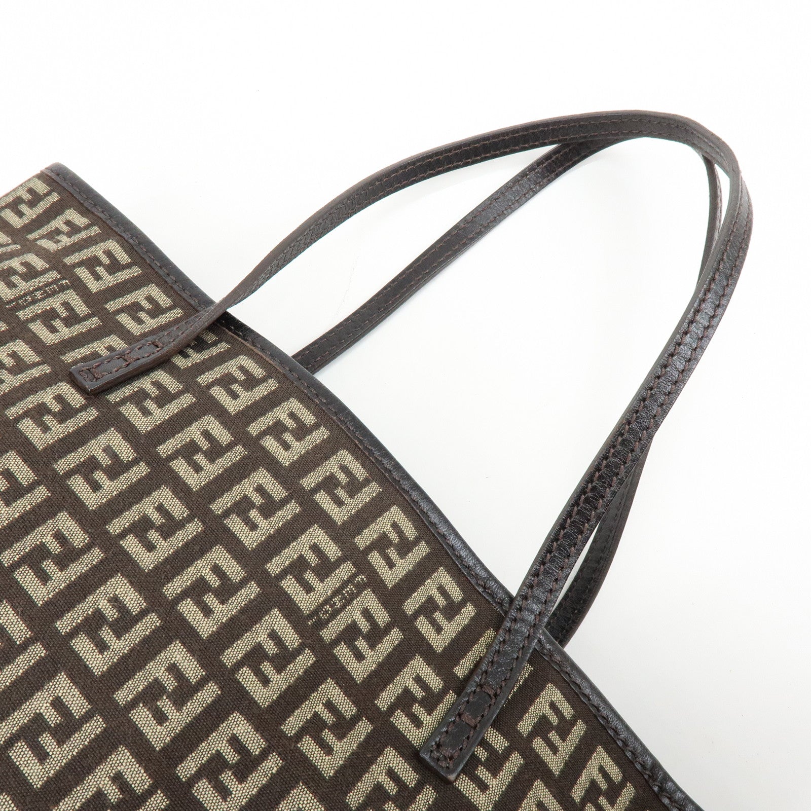 FENDI Zucchino Canvas Leather Tote Bag Shoulder Bag Brown 8BH075