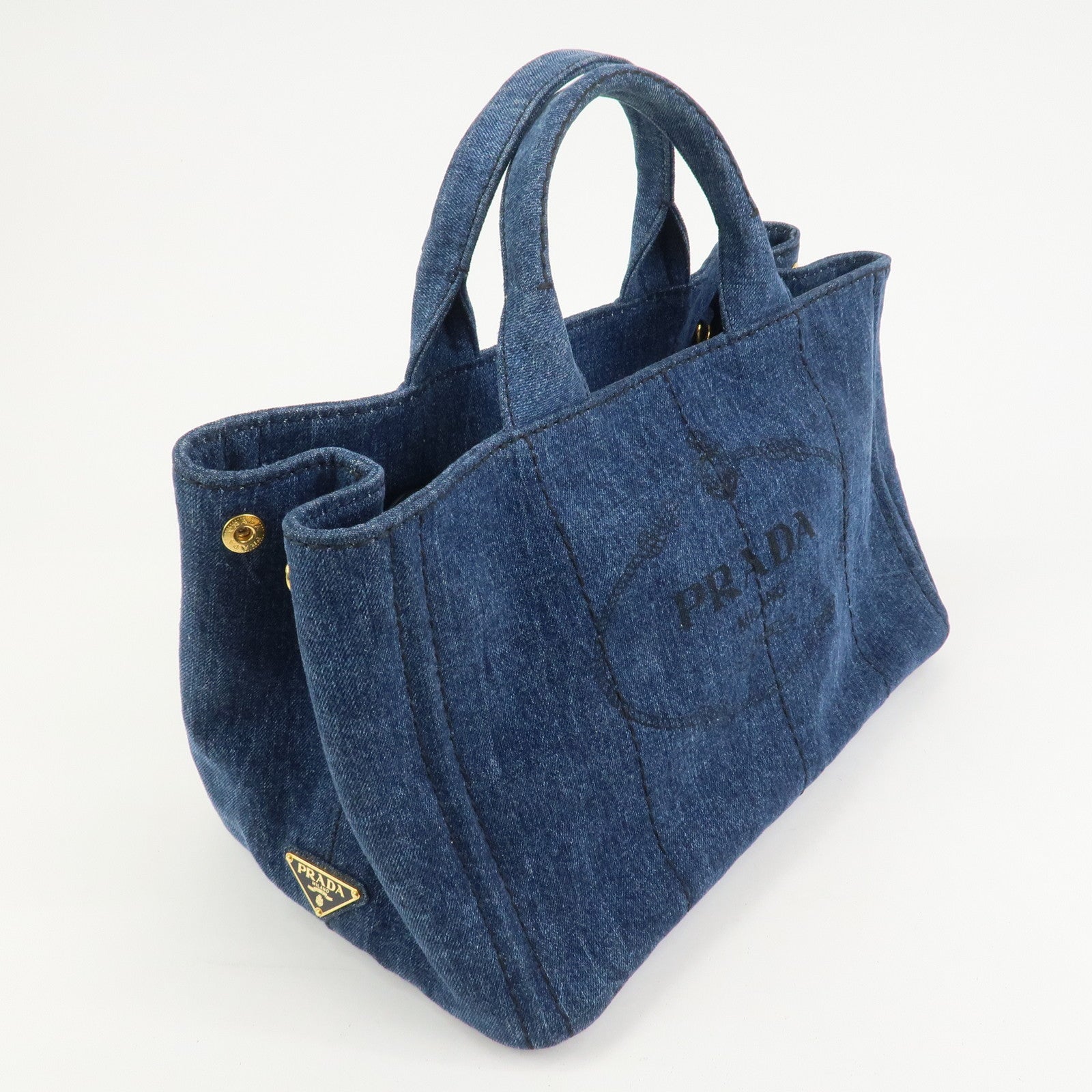 PRADA Denim Canapa Large 2Way Bag Tote Bag Shoulder Bag Navy B1872B