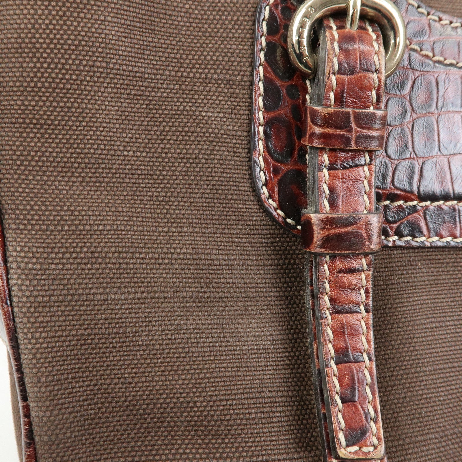 CELINE Macadam Boogie Bag Canvas Leather Hand Bag Brown