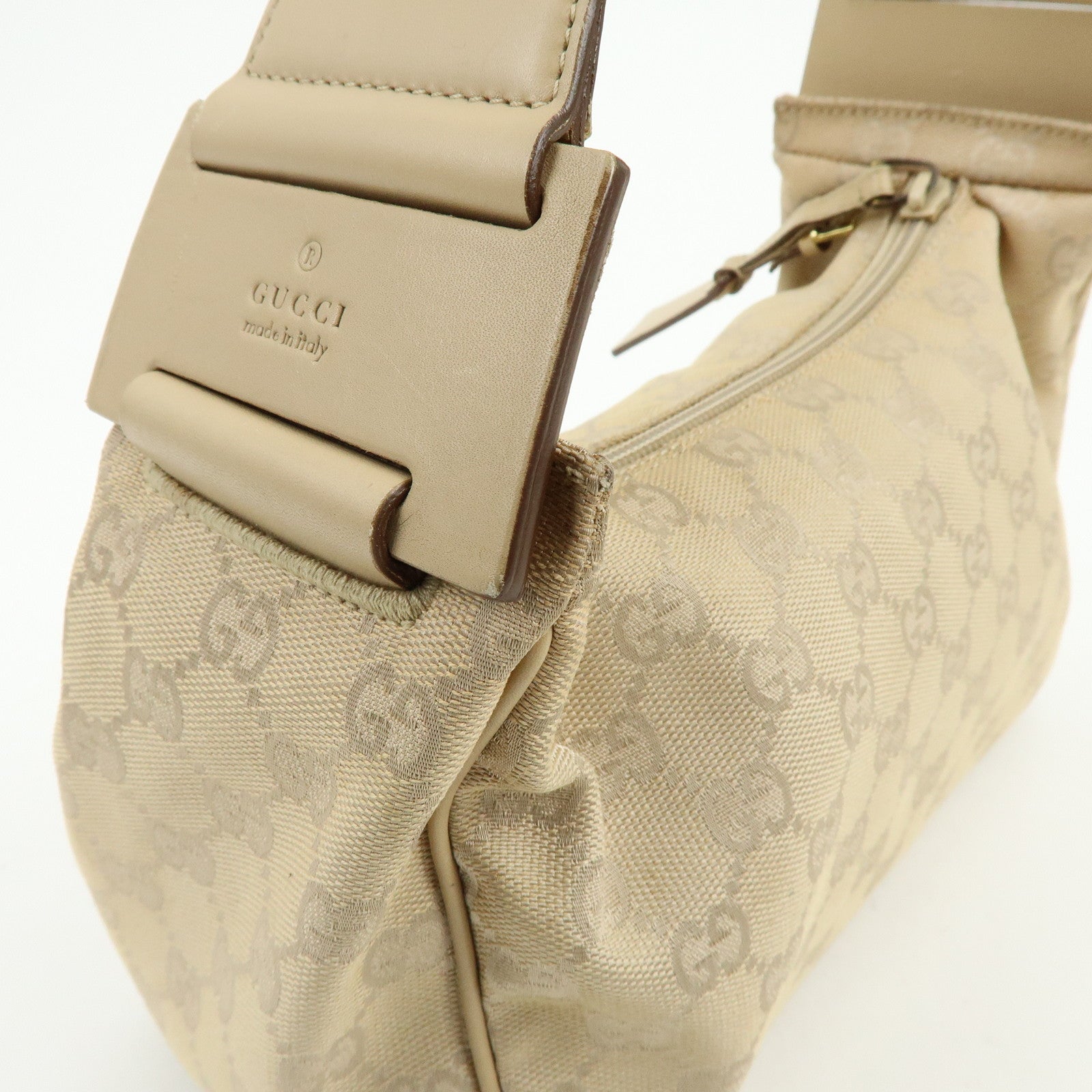 GUCCI GG Canvas Leather Shoulder Bag Hand Bag Beige 92699