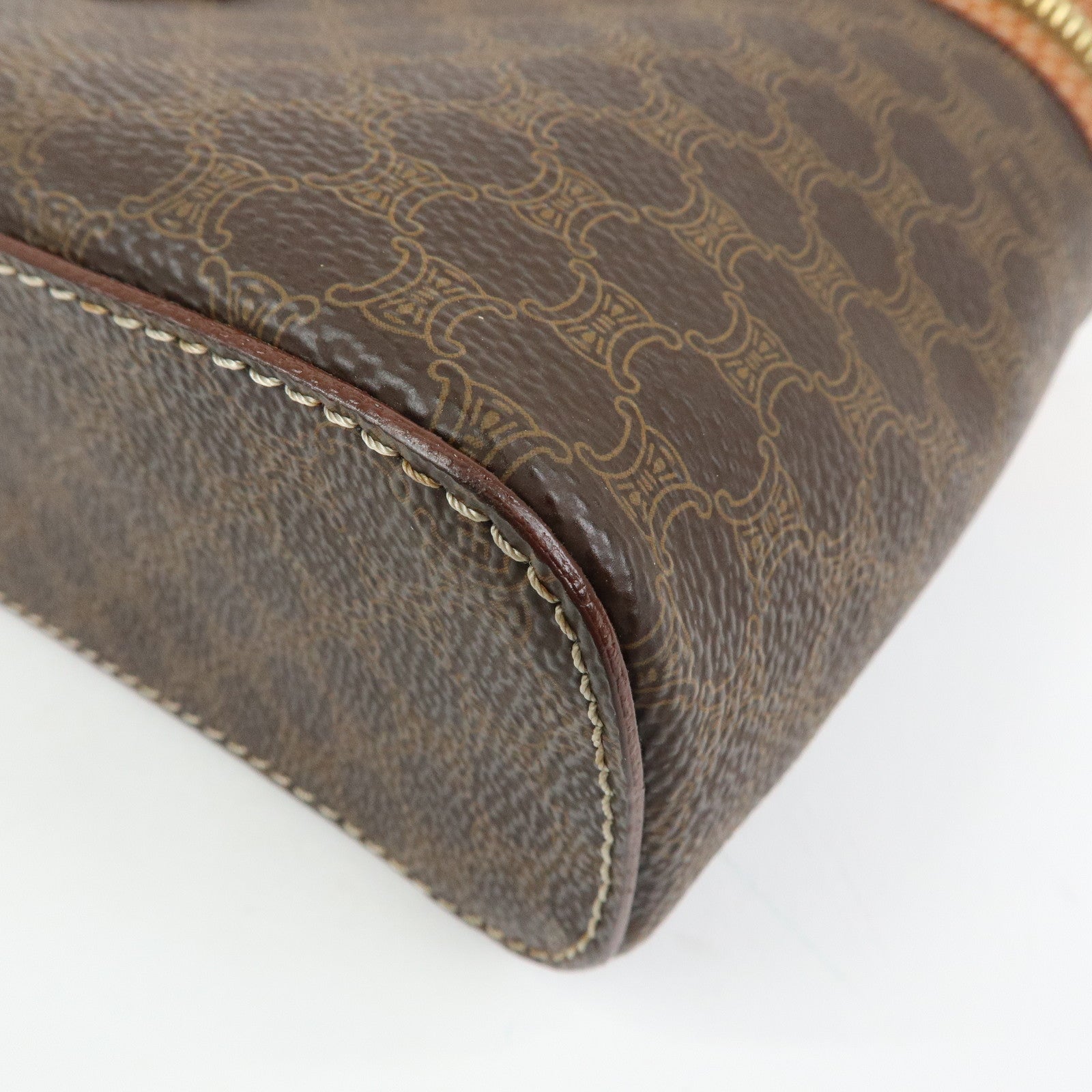 CELINE Macadam PVC Leather Hand Bag Vanity Bag Pouch Brown