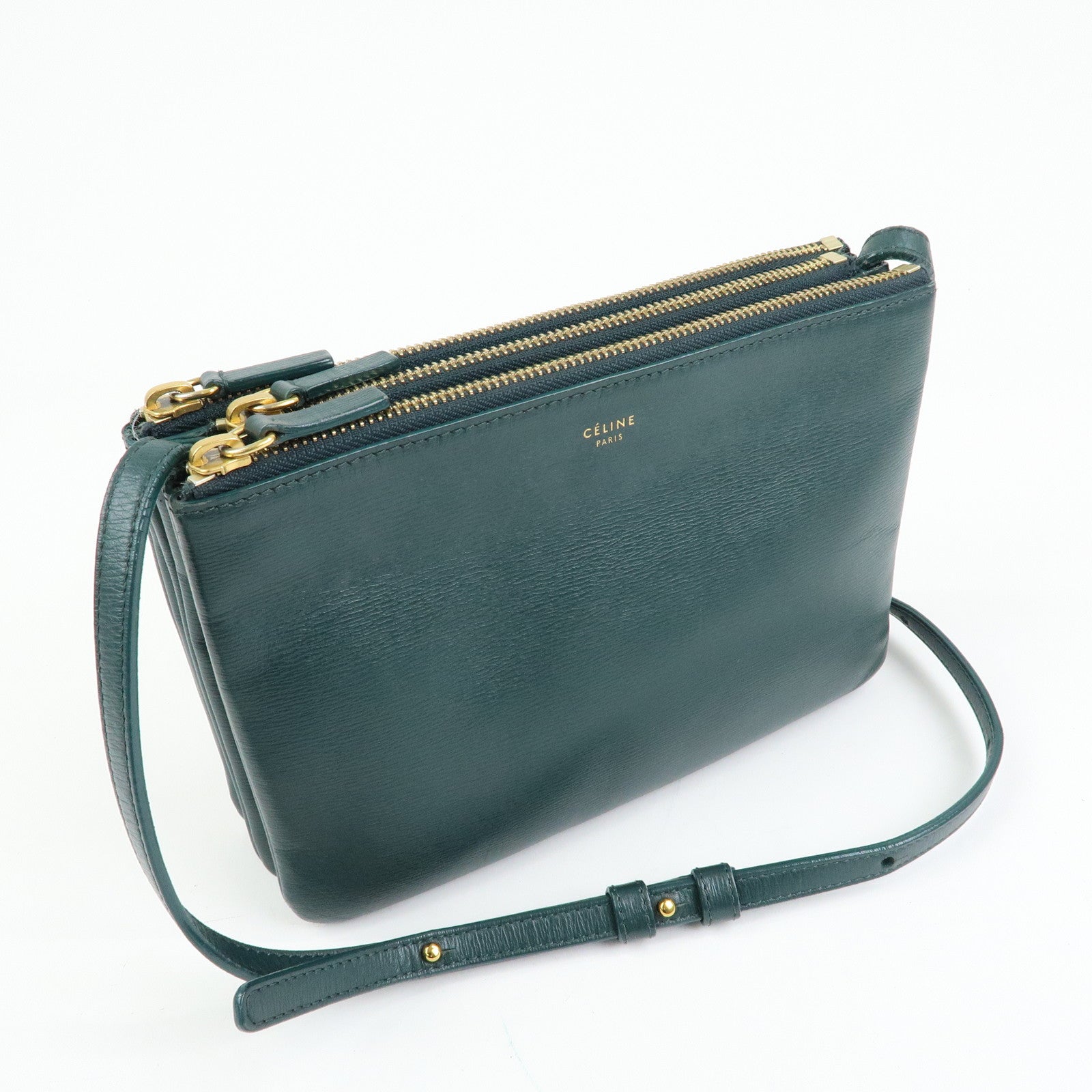 CELINE Trio Leather Shoulder Bag Three Detachable Pouch Dark Green