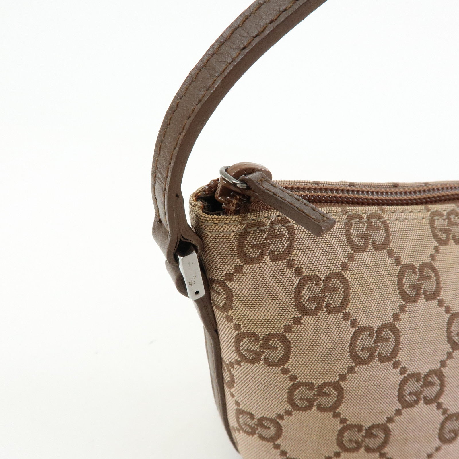 GUCCI Boat Bag GG Canvas Leather Hand Bag Brown 07198