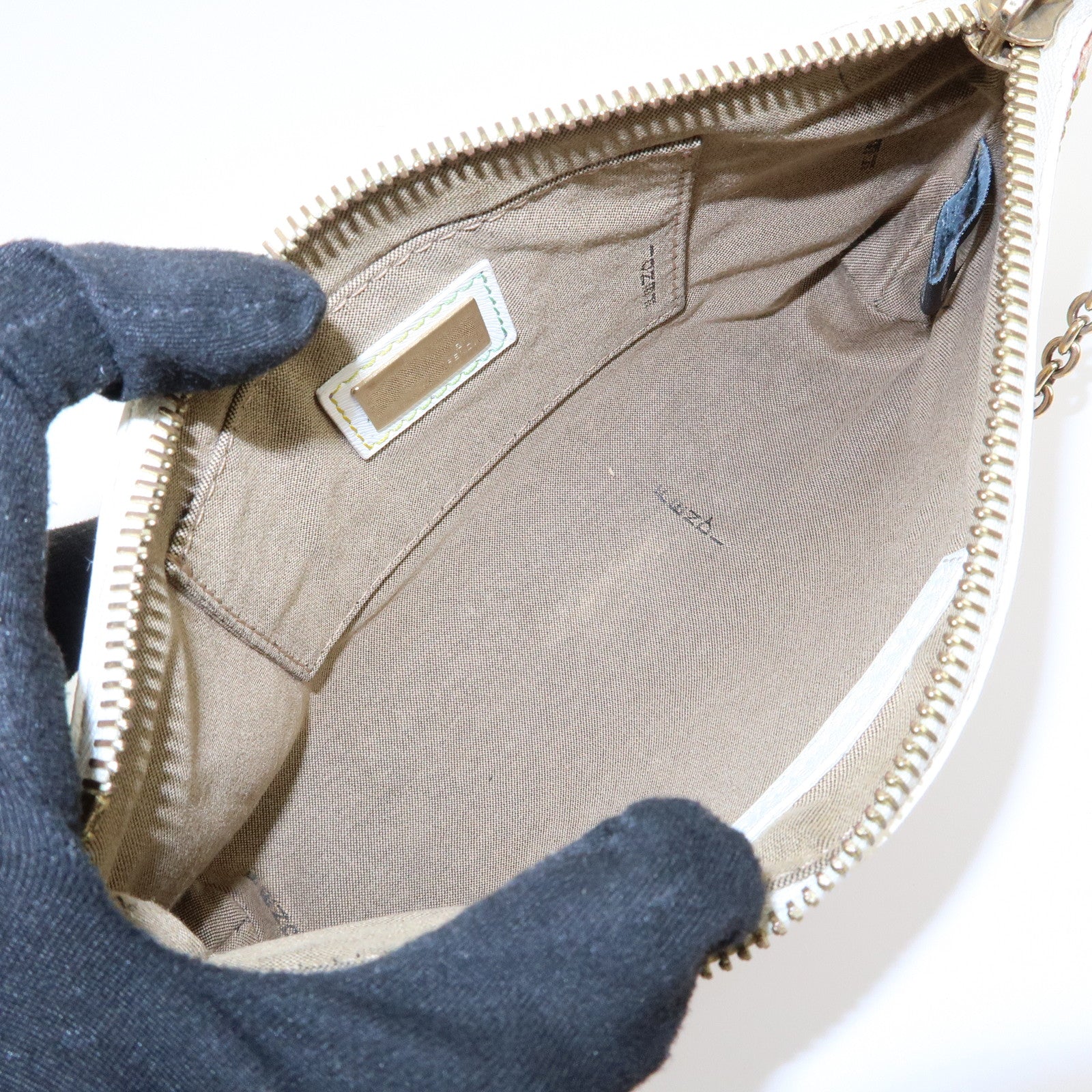 FENDI Zucca Print PVC Chain Accessory Pouch White Multicolor 8BR592