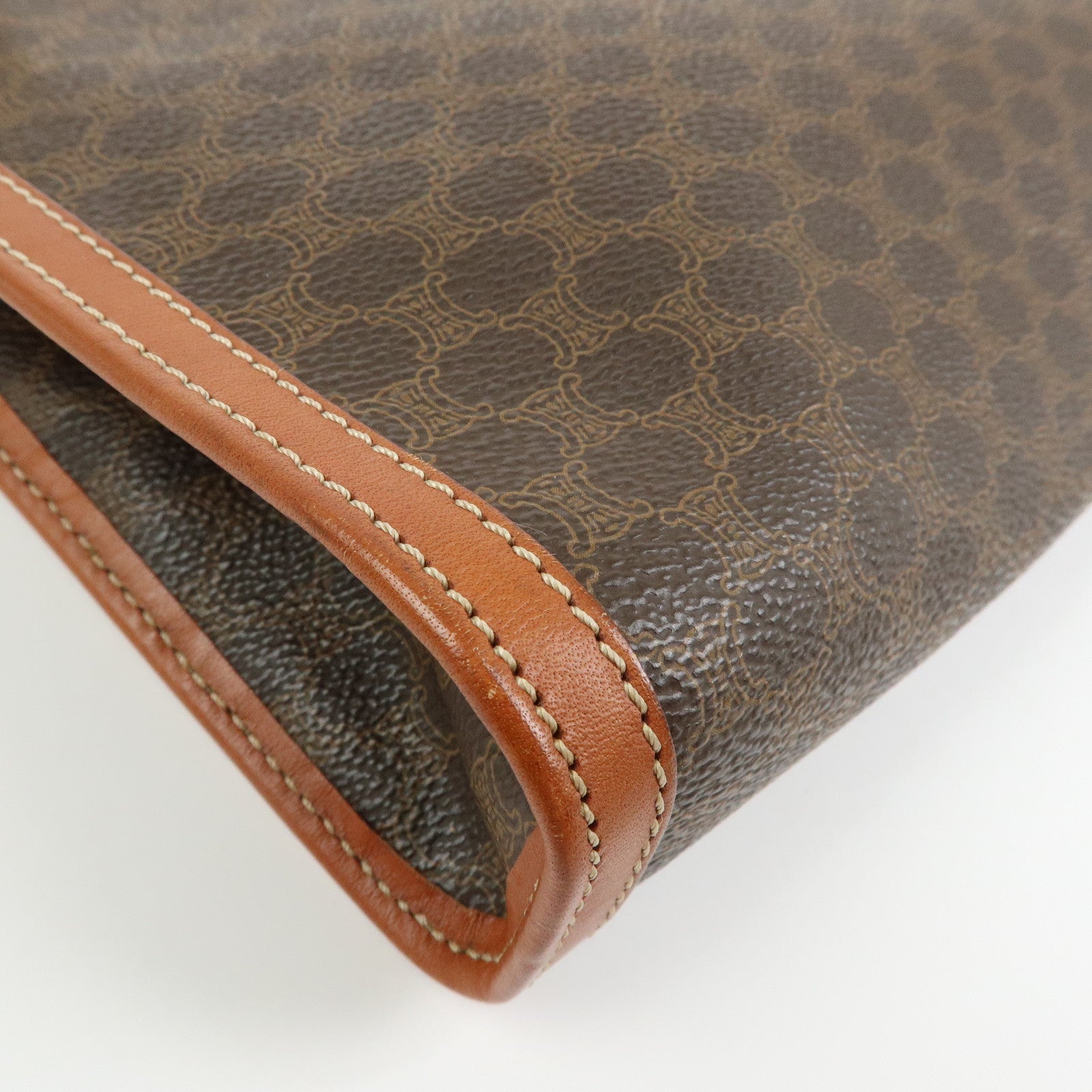 CELINE Logo Macadam PVC Leather Clutch Bag Flat Pouch Brown