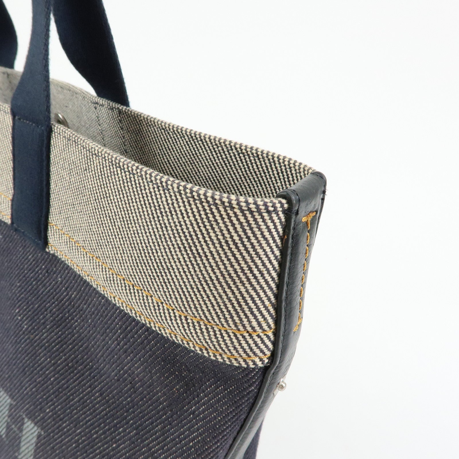 COACH Denim Leather Tote Bag Shoulder Bag Hand Bag Navy