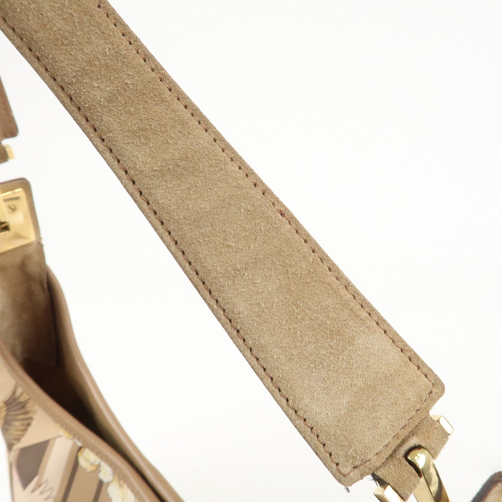 Ferragamo Nylon Leather Shoulder Bag Brown Pink Gold