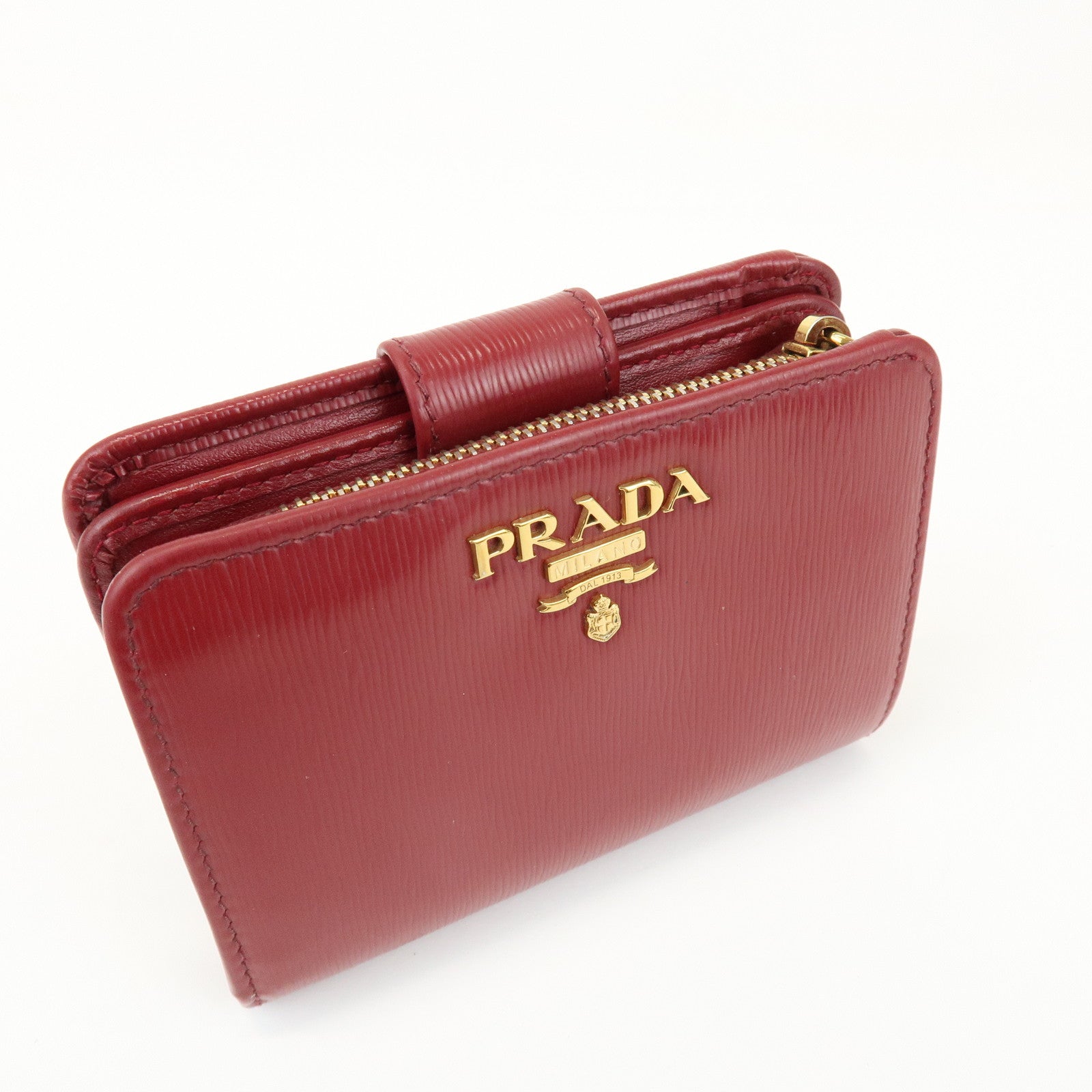 PRADA Vitello Move Leather Compact Bi-fold Wallet Red 1ML018