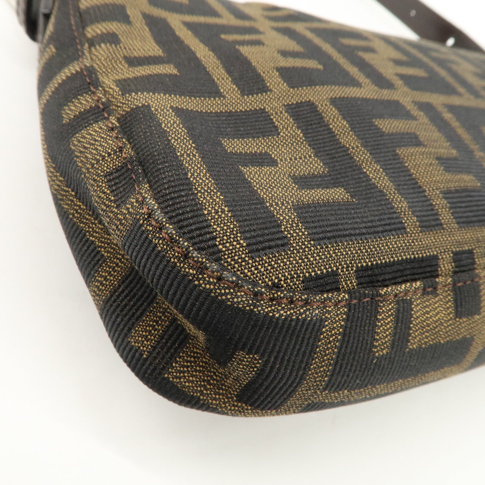 FENDI Mamma Baguette Zucca Canvas Leather Shoulder Bag Black Brown 26424