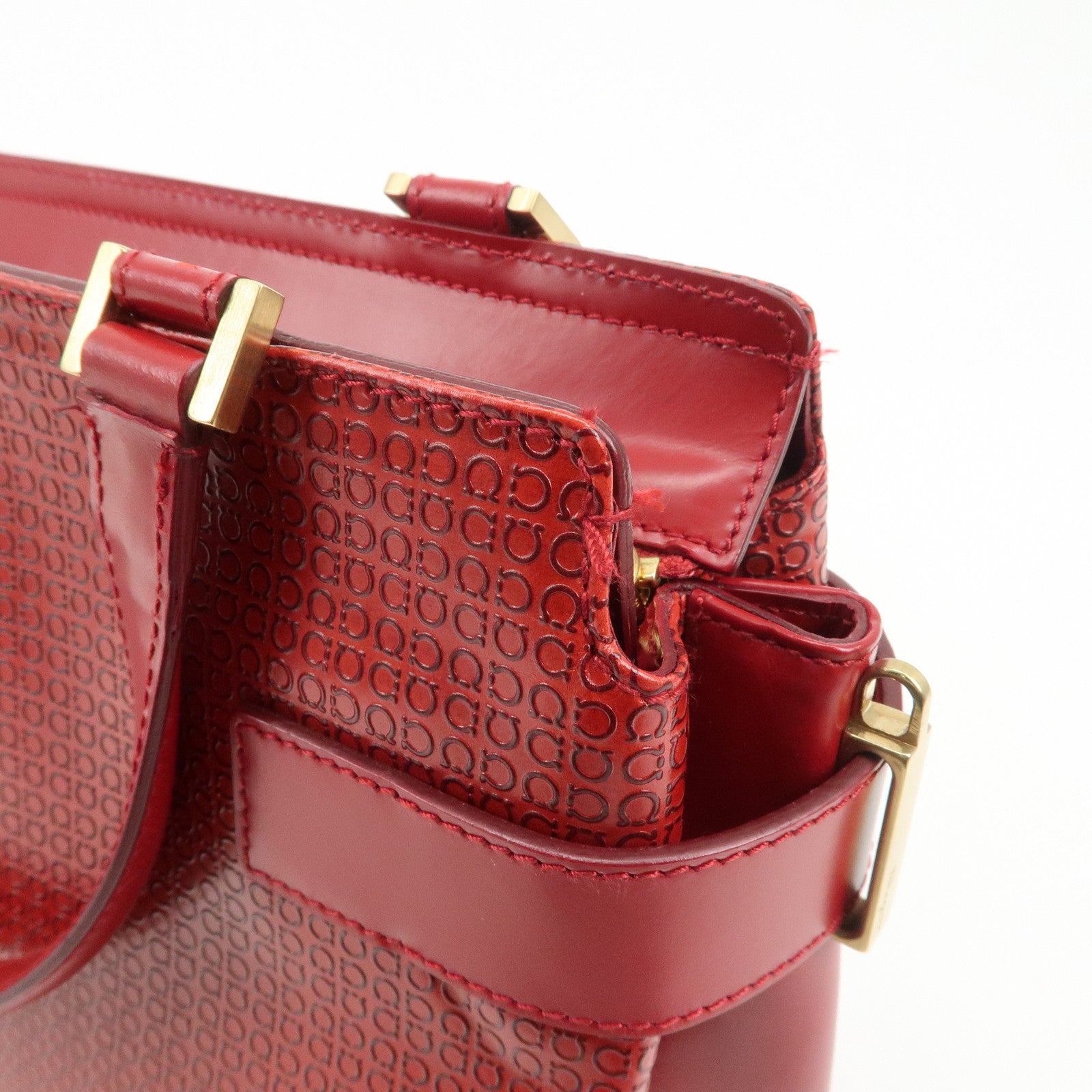 Ferragamo Gancini Leather 2WAY Bag Hand Bag Shoulder Bag Red