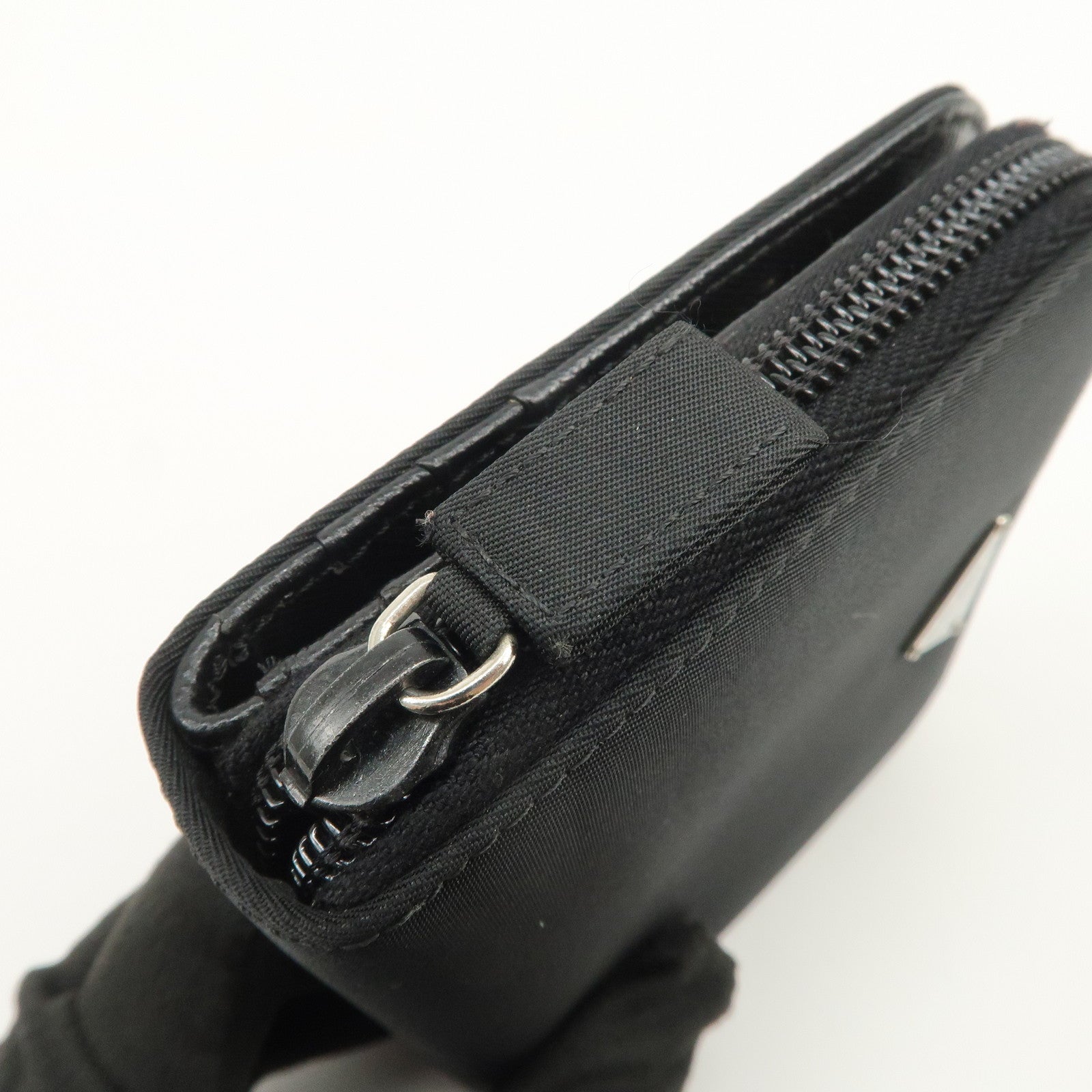 PRADA Tessuto Nylon Bi-fold Round Zippy Compact Wallet Black M605