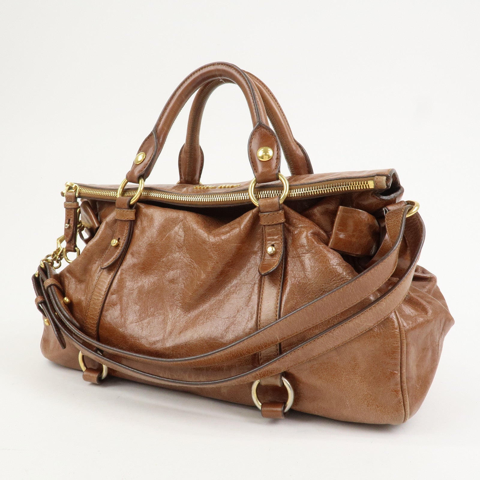 MIU MIU Leather 2Way Ribbon Shoulder Bag Hand Bag Brown RT0365