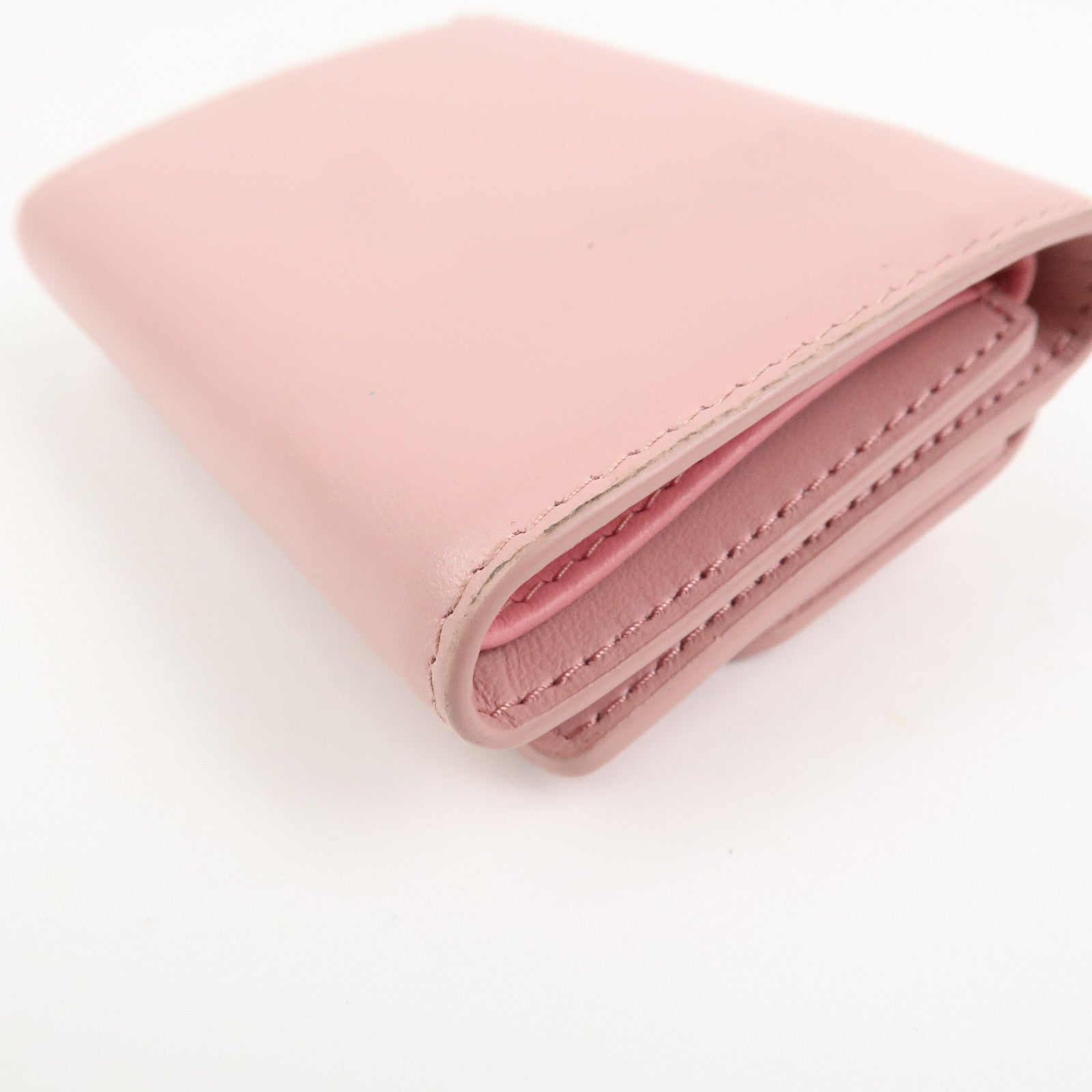 MIU MIU Logo Ribbon Tri-fold Wallet Compact Wallet Pink 5MH020
