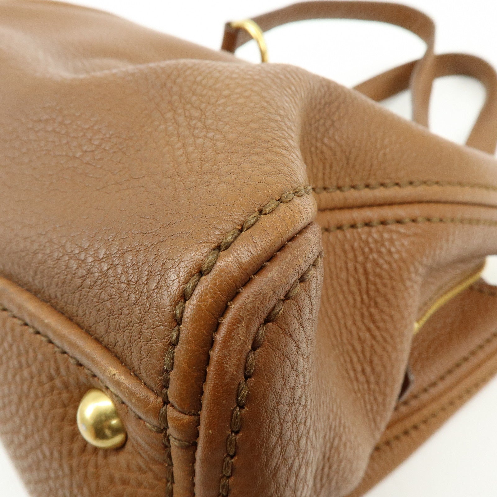 MIU MIU Leather Vitello Caribu 2Way Bag Hand Bag Brown RN0757
