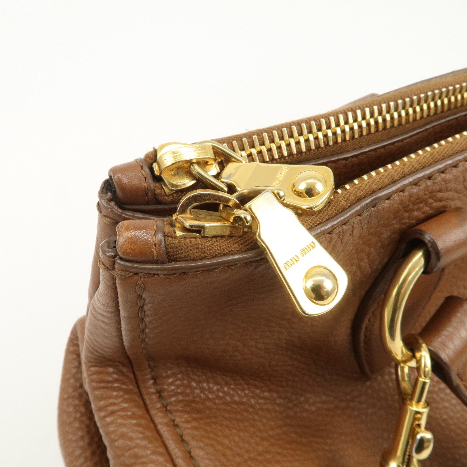 MIU MIU Logo Leather 2Way Bag Hand Bag Shoulder Bag Brown RN0761