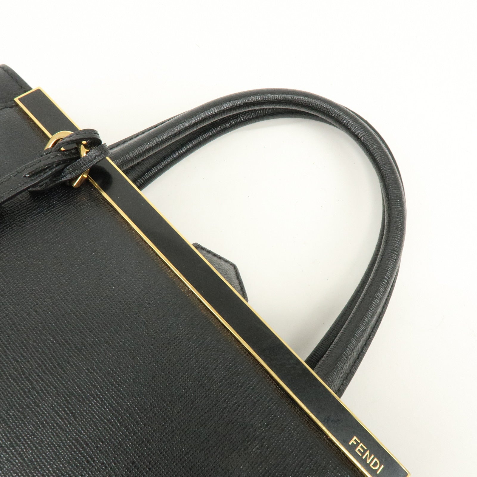 FENDI Petit 2Jours Leather 2Way Bag Hand Bag Shoulder Bag Black