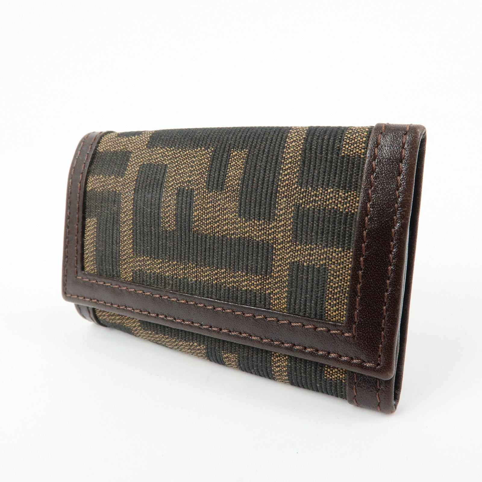 FENDI Zucca Ccanvas Leather Key Case Key Holder Black Brown 513516