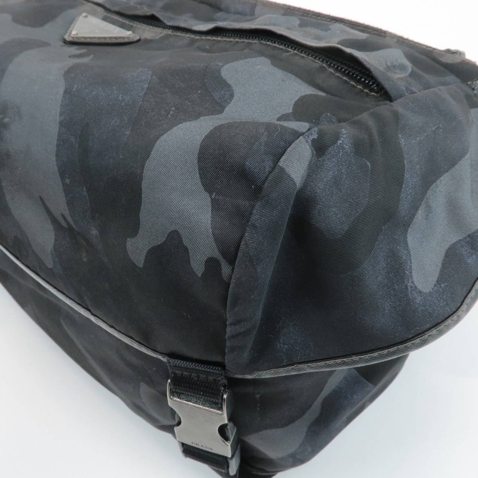 PRADA Triangle Logo Nylon Camouflage Shoulder Bag Black Gray Navy Used