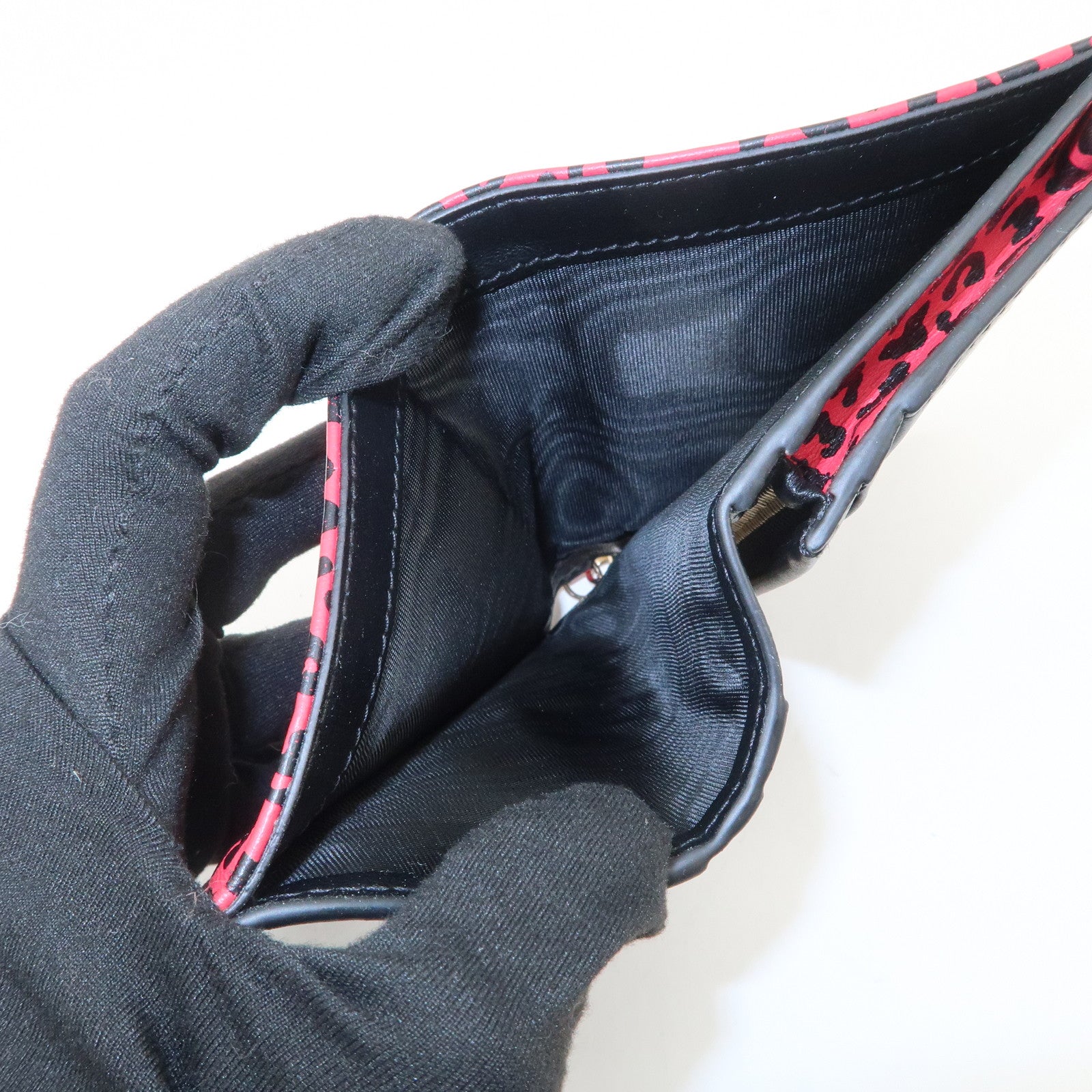 Christian Dior Leopard Embossed Leather Bi-fold Compact Wallet Pink