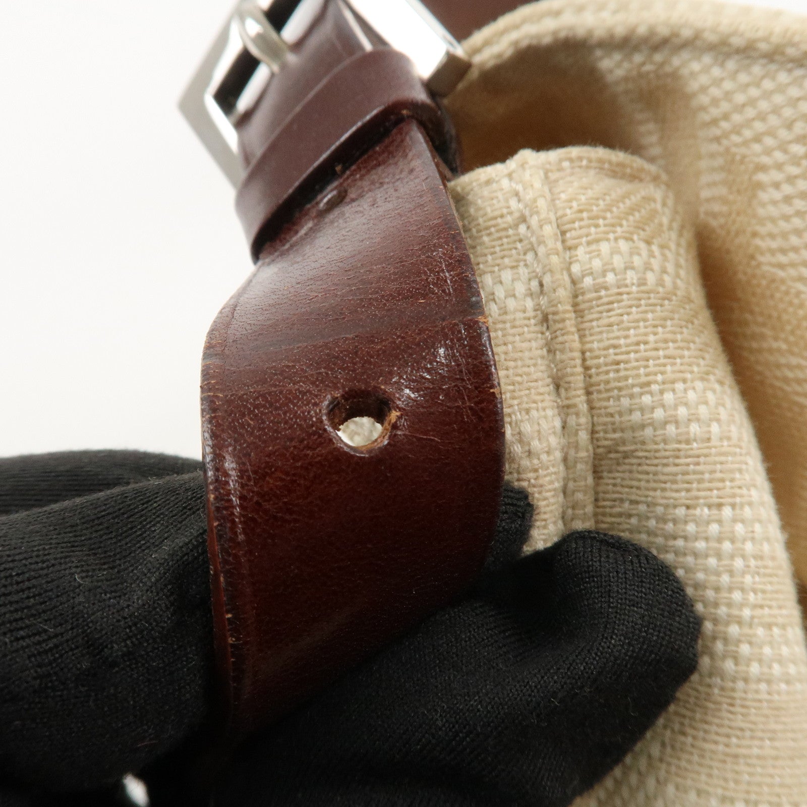 FENDI Mamma Baguette Zucca Leather Canvas Hand Bag Beige Brown 26424 Used