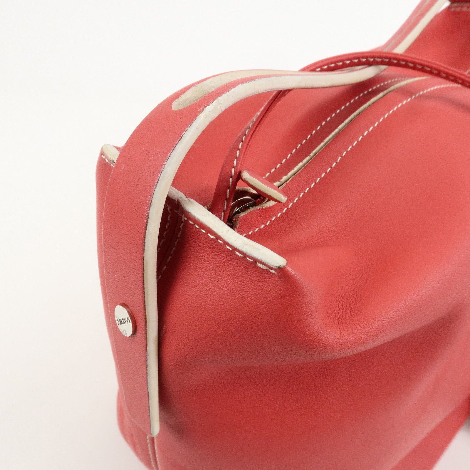 LOEWE Leather Hand Bag Red White Silver Hardware